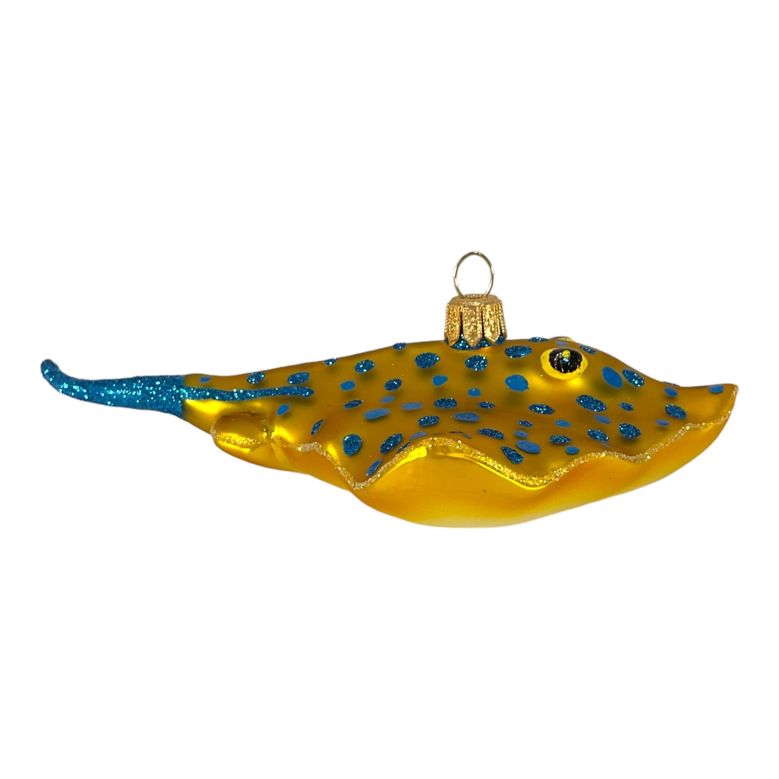 Pinnacle Peak Trading Company Yellow Spotted Stingray Polish Blown Glass Christmas Ornament Decoration Ray