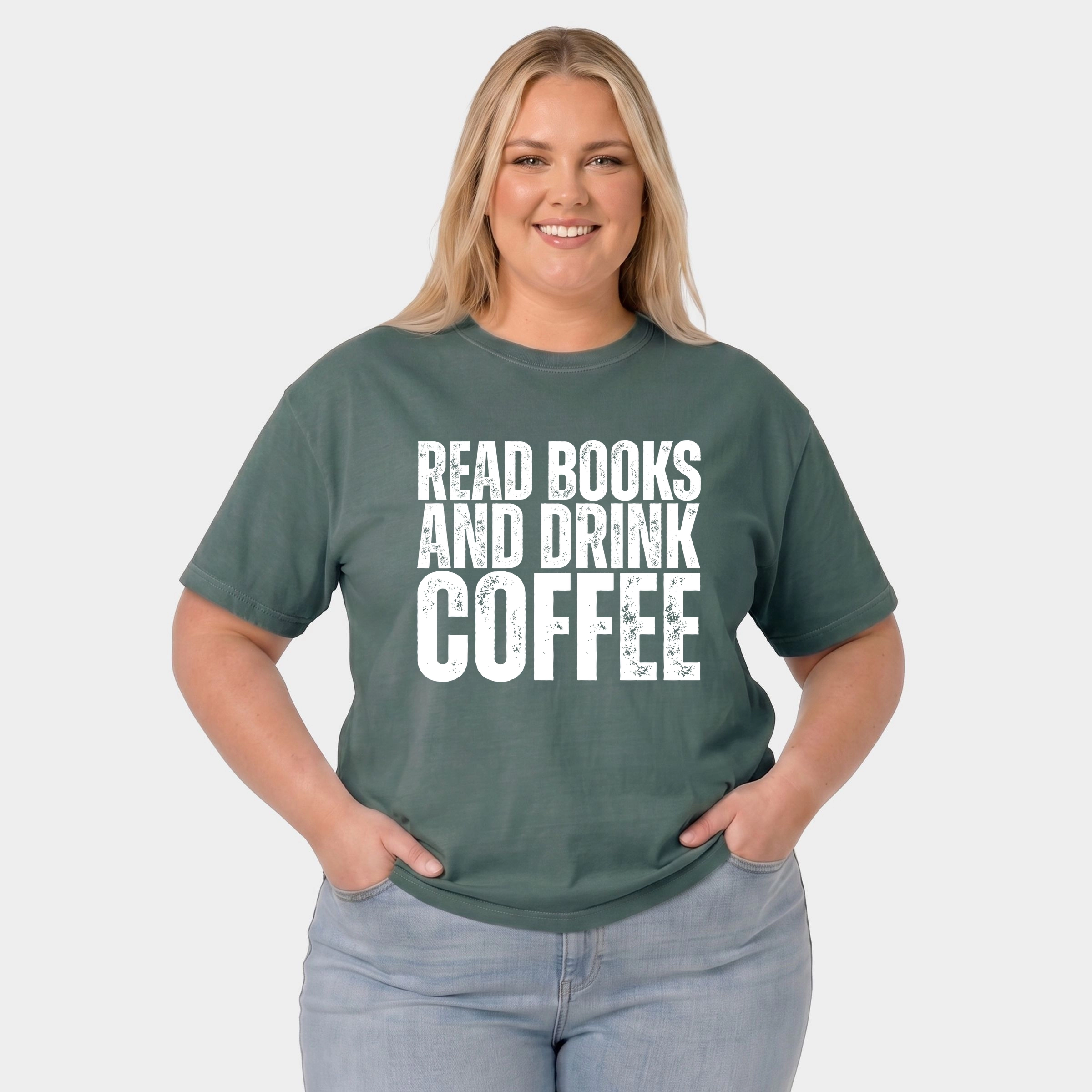 Simply Sage Market - Women's Plus Garment Dyed Tee Read Books And Drink Coffee Distressed
