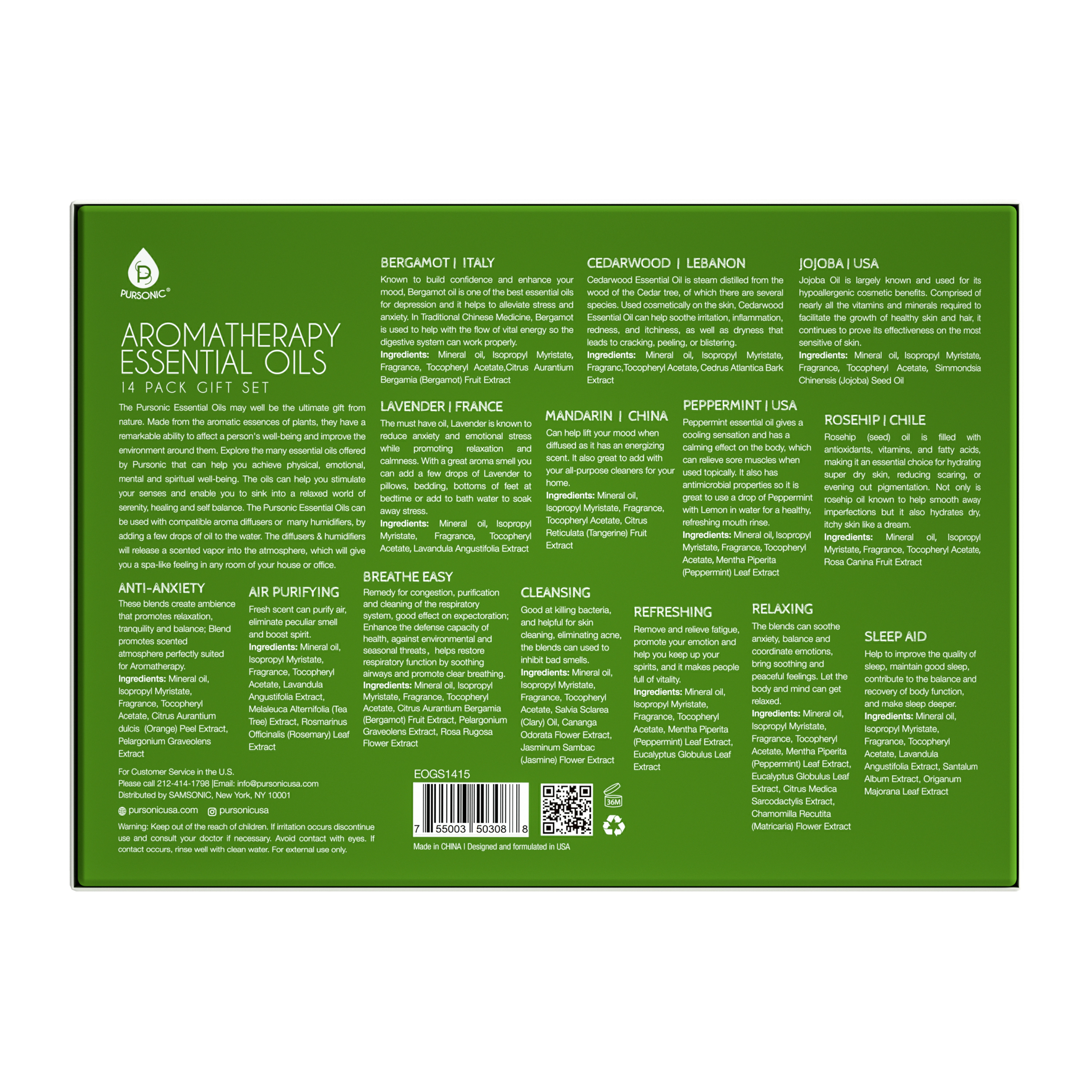 Pursonic Unisex 100% Pure Aromatherapy Essential Oil 14-Pack Gift Set Collection