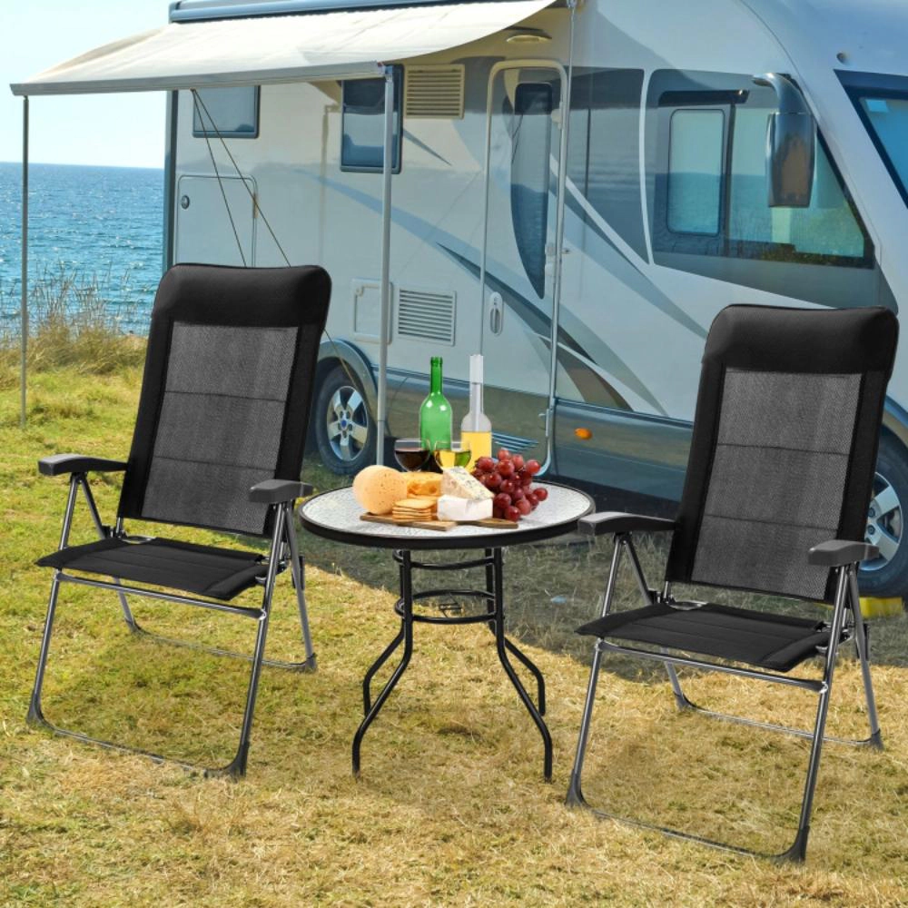 Hivvago 2 Pieces Portable Patio Folding Dining Chairs With Headrests Adjust-Black