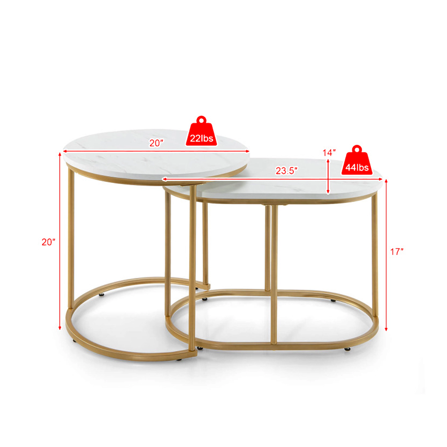 Hivvago Marble-Style Nesting Table Set for Modern Living Spaces