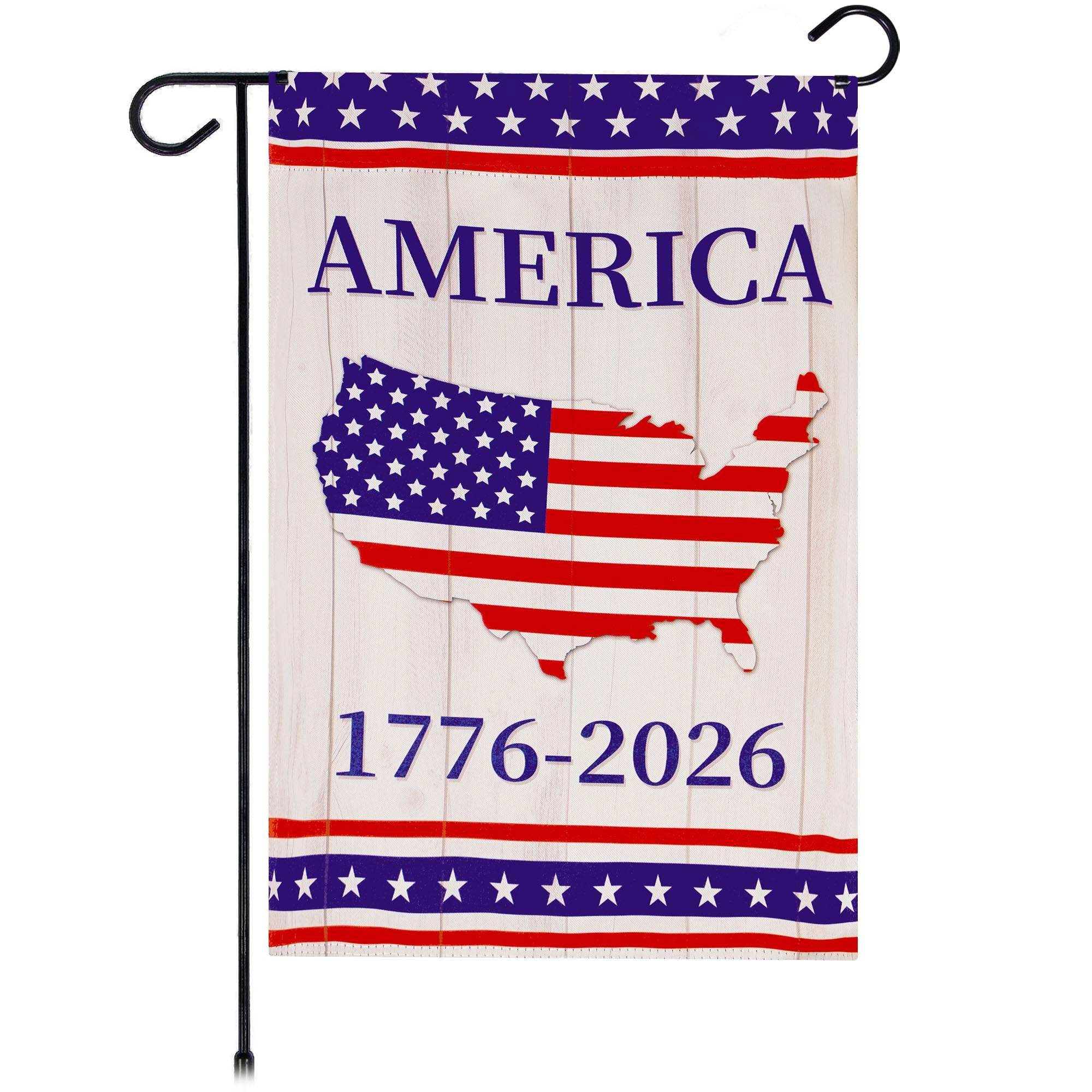 G128 USA 250th Anniversary Rustic Map Garden Flag 12x18 in - Double-Sided Printed Patriotic Lawn Flag