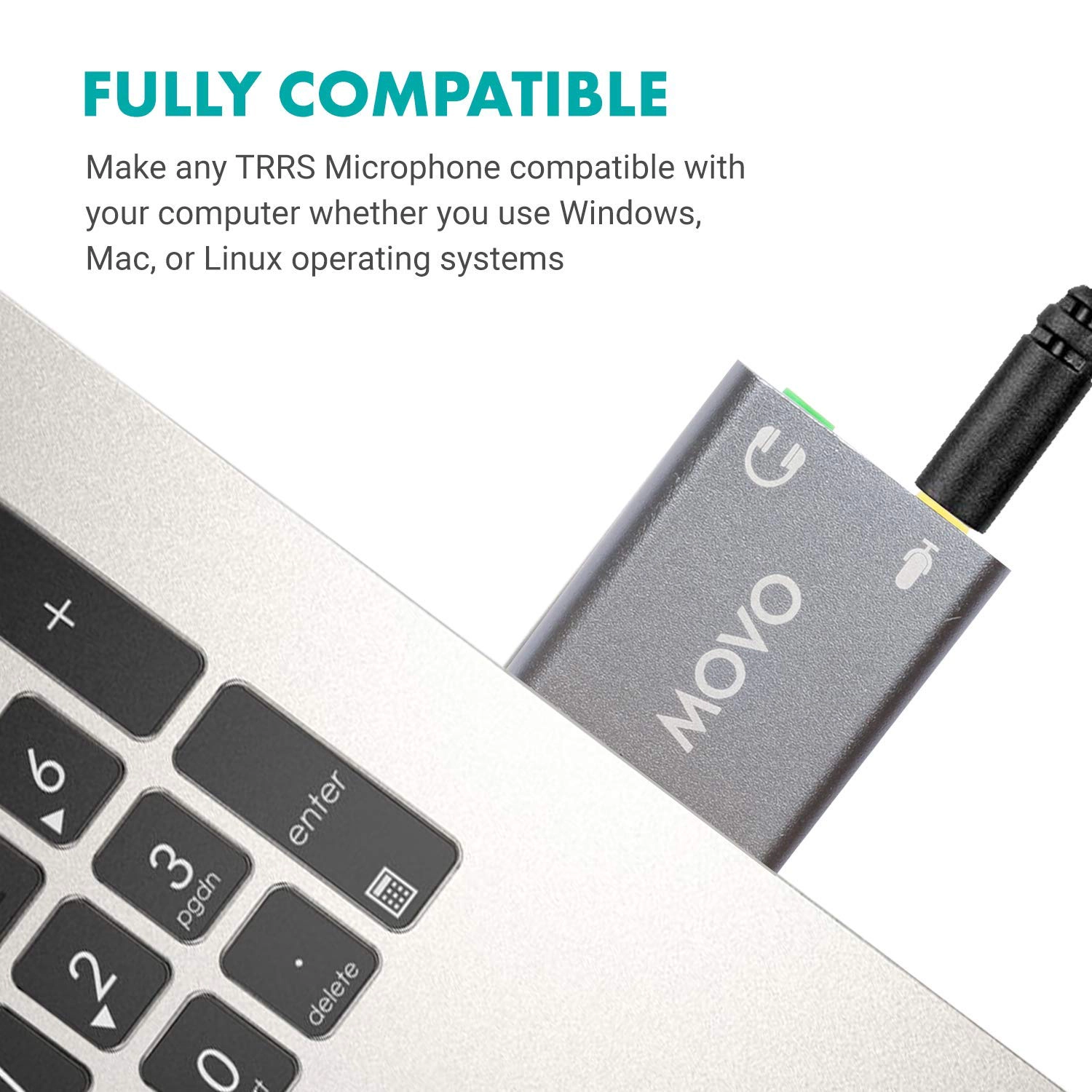 Movo USB-AC1 3.5mm TRRS Microphone to USB 2.0 Stereo Digital Audio Converter - USB Sound Card Adapter for Computer