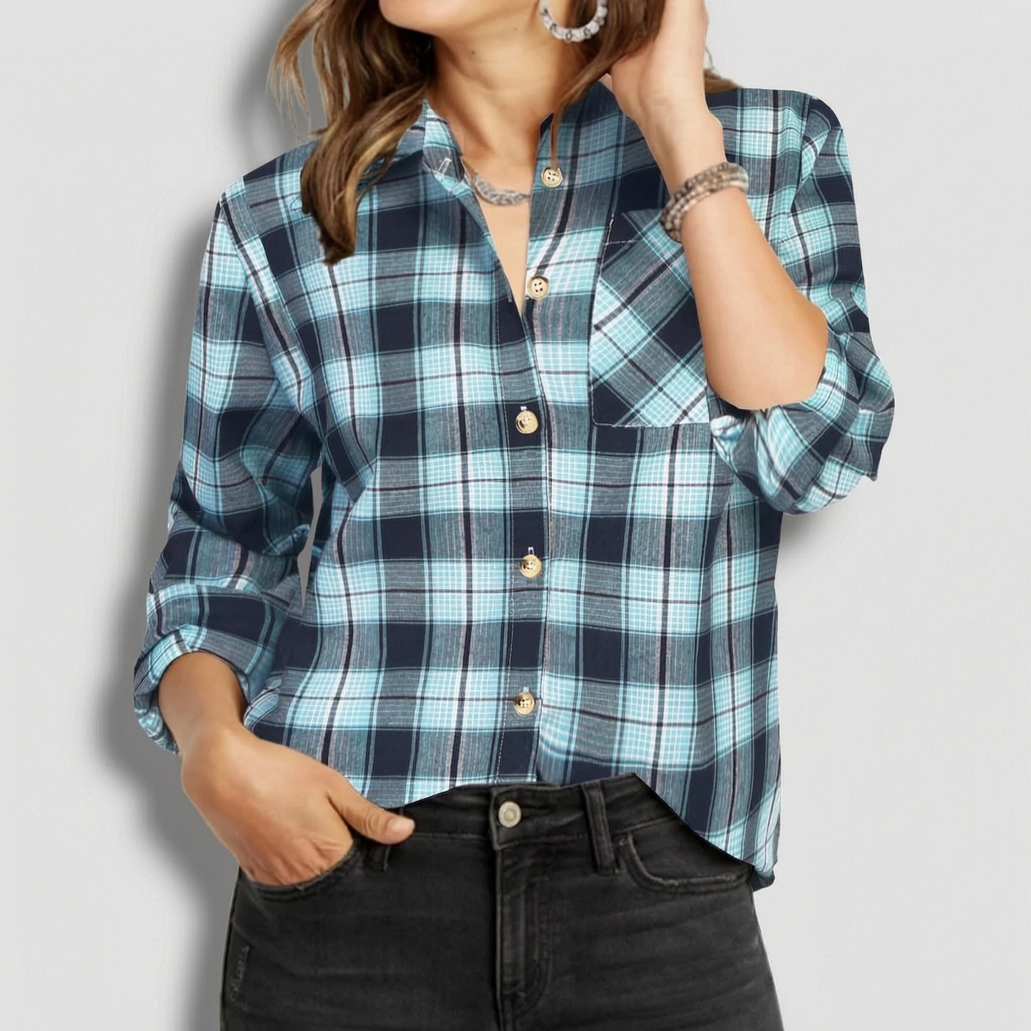 Zeagoo Women s Classic Collared Flannel Shirt Button Down Long Sleeve Casual Autumn Tops