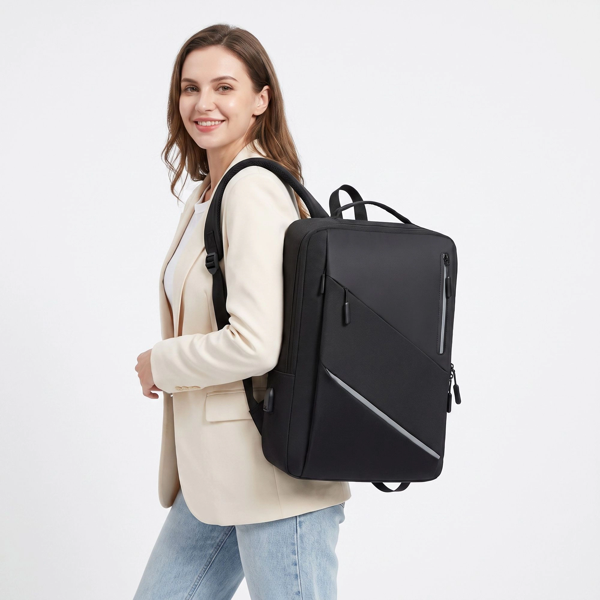 Alilang Women's Laptop Backpack with Padded Compartment Reflective Trim USB Port and Multiple Storage Pockets