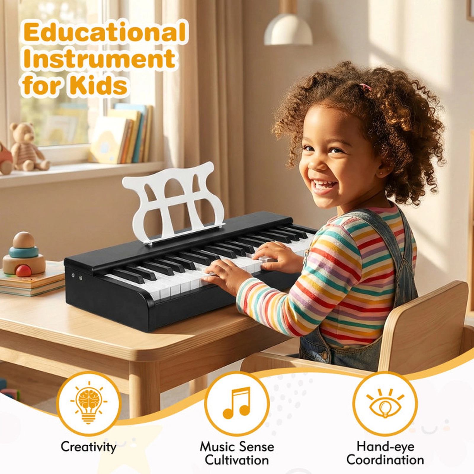 SUGIFT Kids Black 30-Key Digital Toy Piano with Removable Music Stand 18-in W 9.5-in D 3-in H Ages 3+