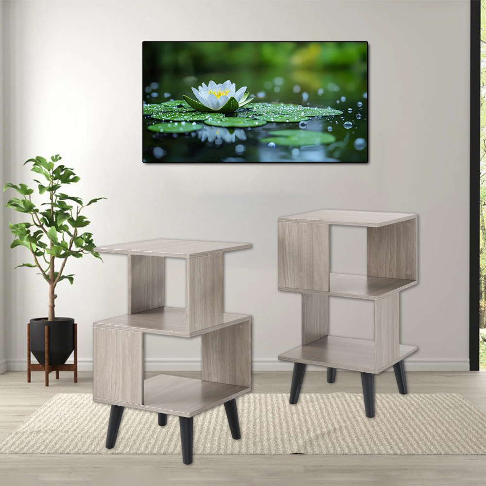 Hivvago Set of 2 Three-Tier Geometric Bookcases with Open Display Shelves