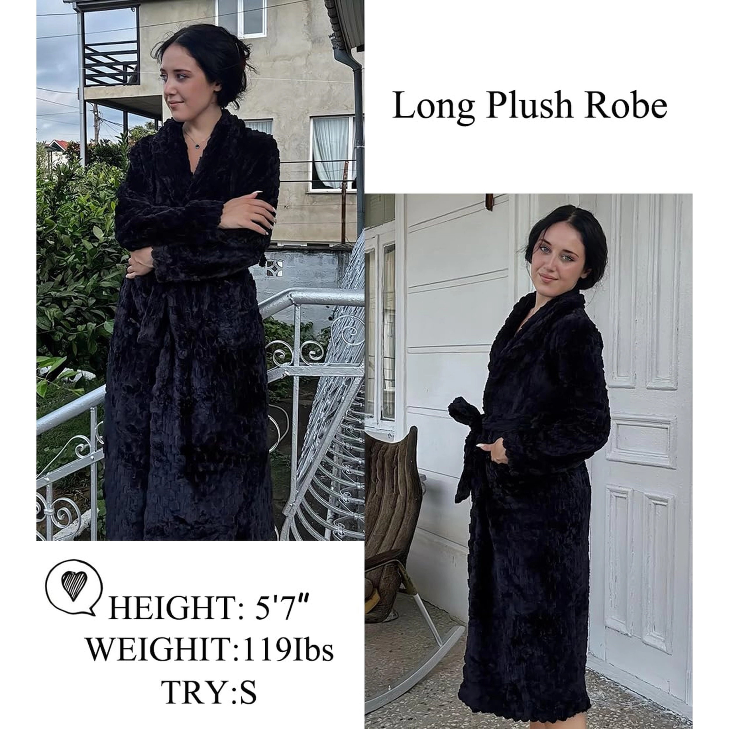 Ekouaer Womens Robe Long Plush Soft Bathrobe Jacquard Robes Shawl Collar Sleepwear with Pockets