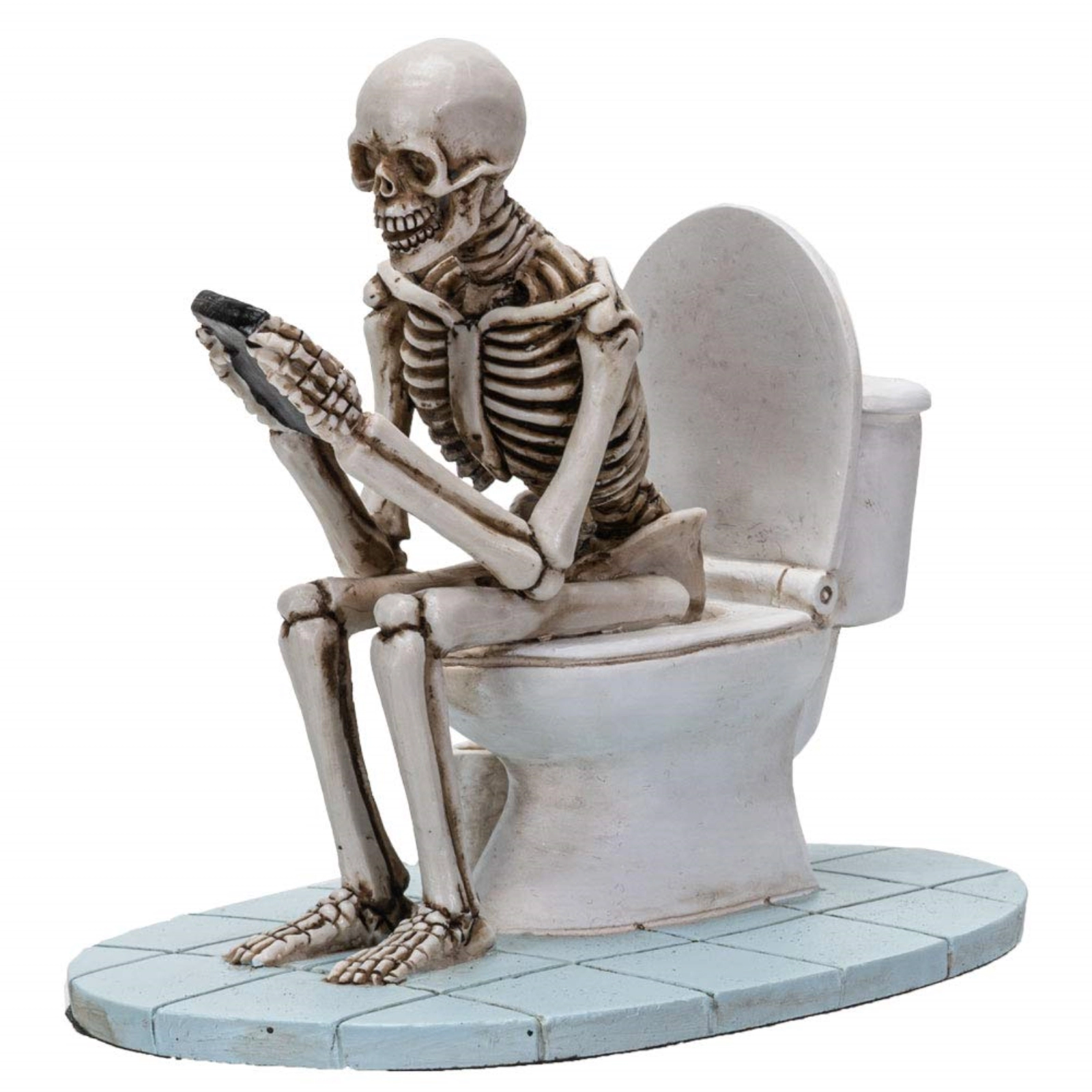 Pacific Giftware Skeleton Sitting on Toilet Looking At Phone Figurine 4.25 inch
