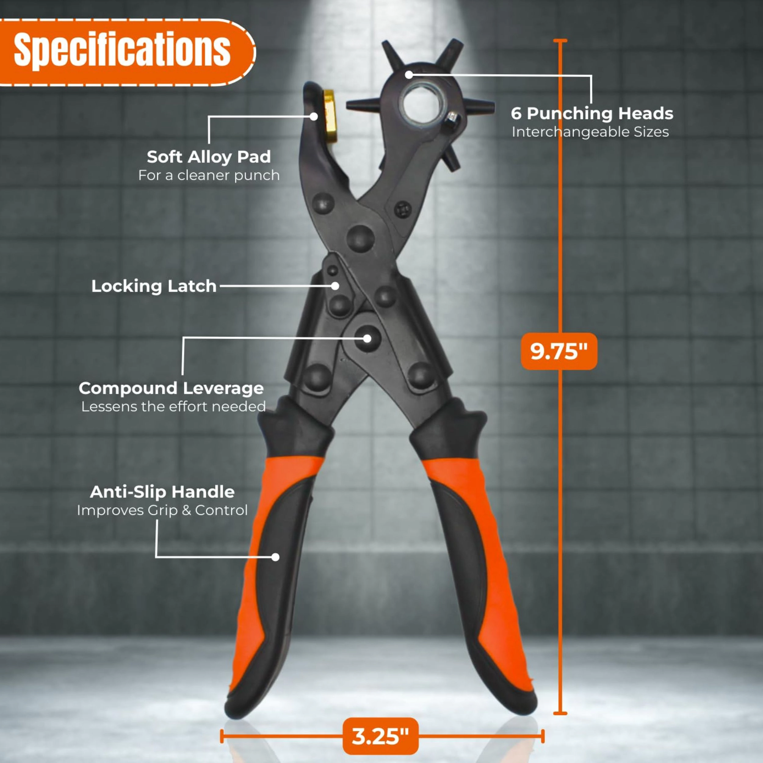 Stock Preferred Heavy Duty Revolving Hole Punch Pliers Kit with 6 Sizes Steel Ruler and File