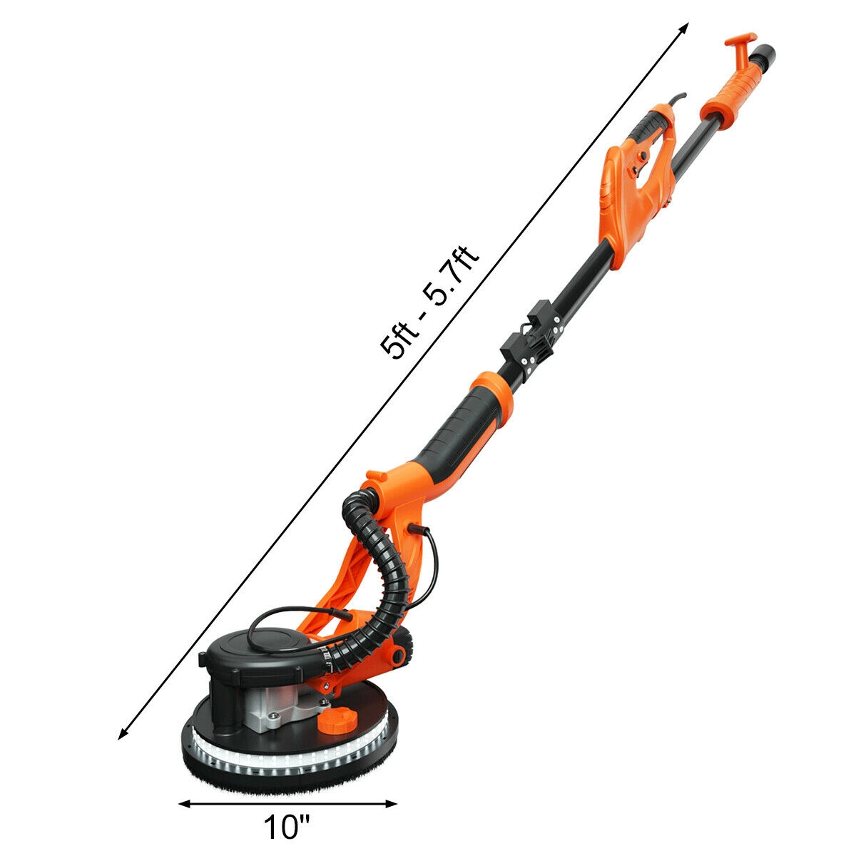SUGIFT Electric Foldable Drywall Sander 750W Variable Speed with Automatic Vacuum and LED Light Orange Black