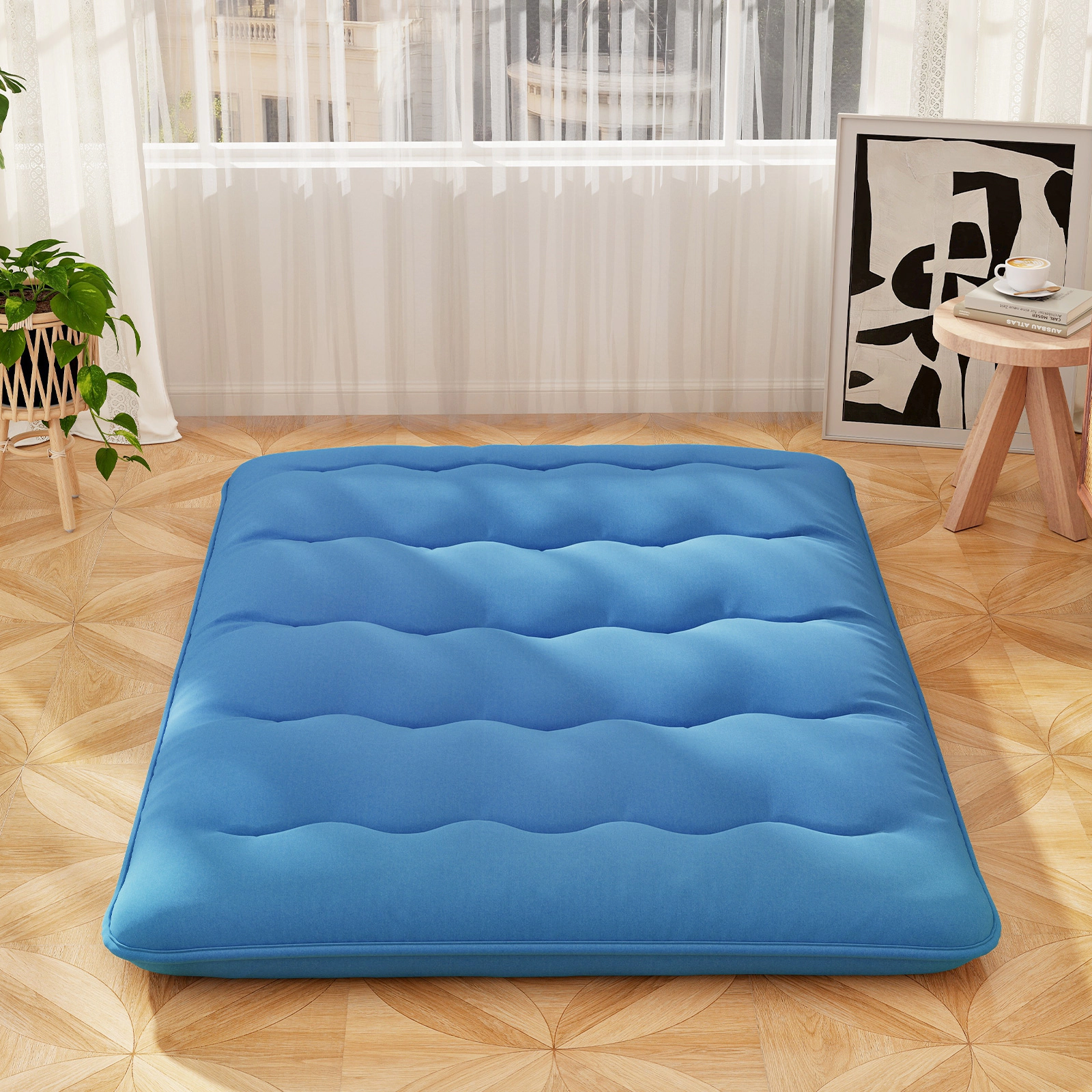 SUGIFT Blue Foldable Futon Mattress, 80 x 39 x 4 in, Washable Cover and Carry Bag