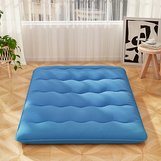 SUGIFT Blue Foldable Futon Mattress, 80 x 39 x 4 in, Washable Cover and Carry Bag