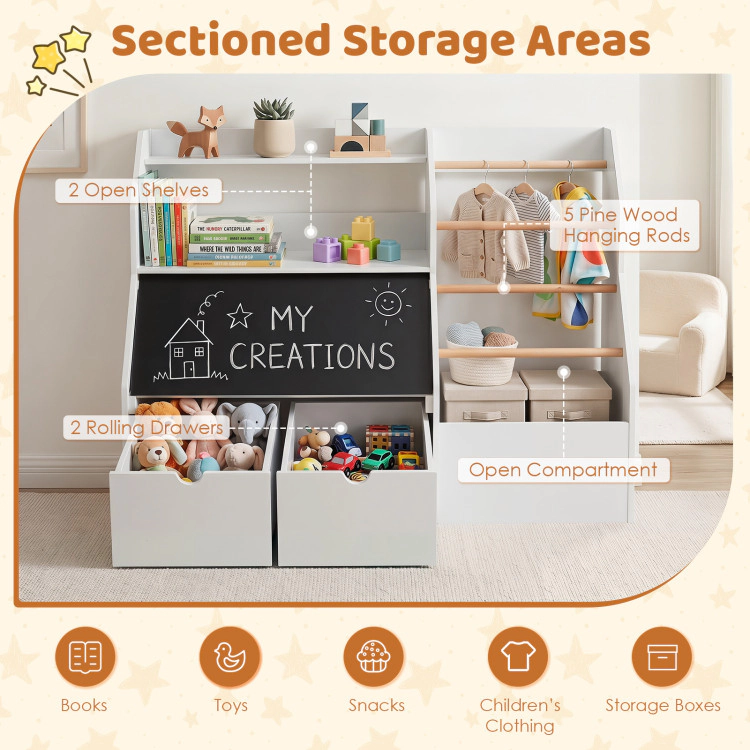 Hivvago Kids Toy Storage Organizer with Flip-up Blackboard