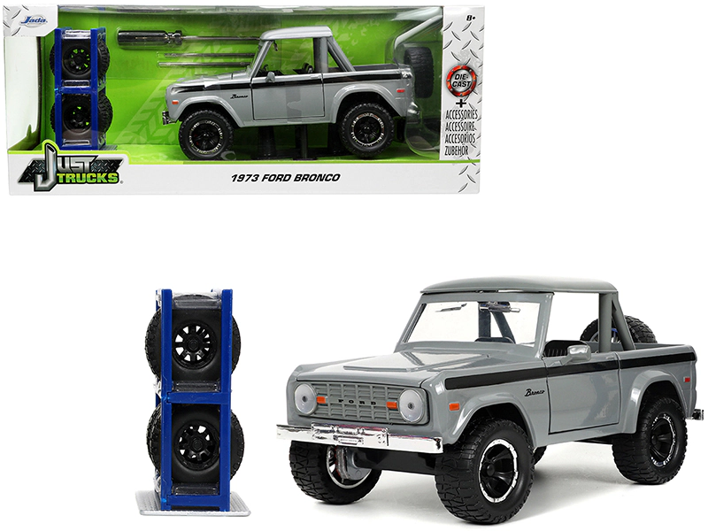 Jada 1973 Ford Bronco Pickup Truck Gray with Black Stripes with Extra Wheels "Just Trucks" Series 1/24 Diecast