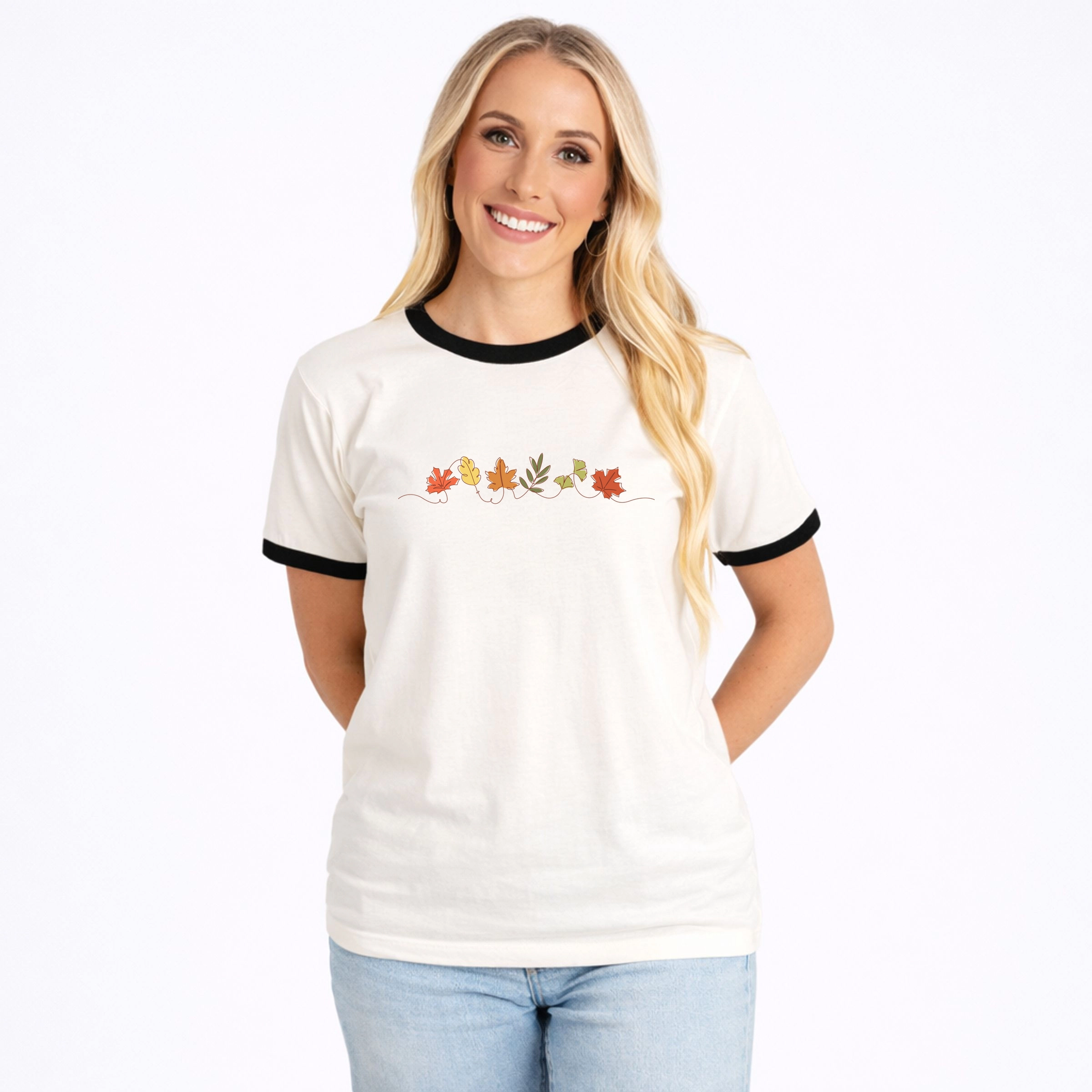 Simply Sage Market - Women's Ringer Graphic T-Shirt Fall Leaves Line