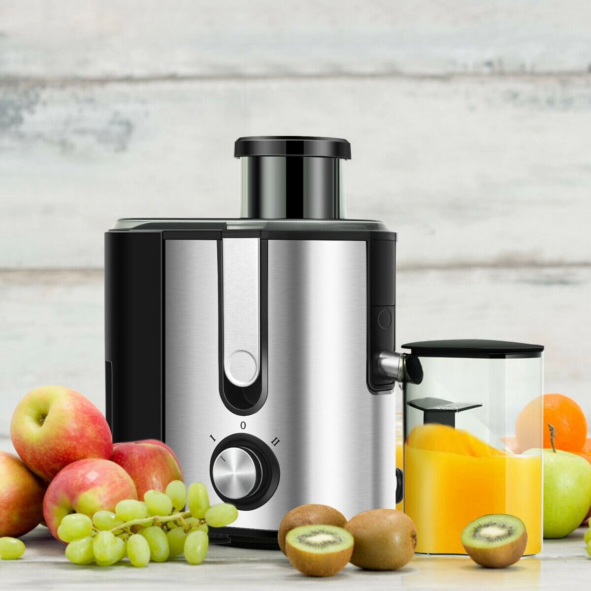 SlickBlue Silver Black Centrifugal Juicer Machine, 400W, 2-Speed, Safety Lock, Anti-Drip