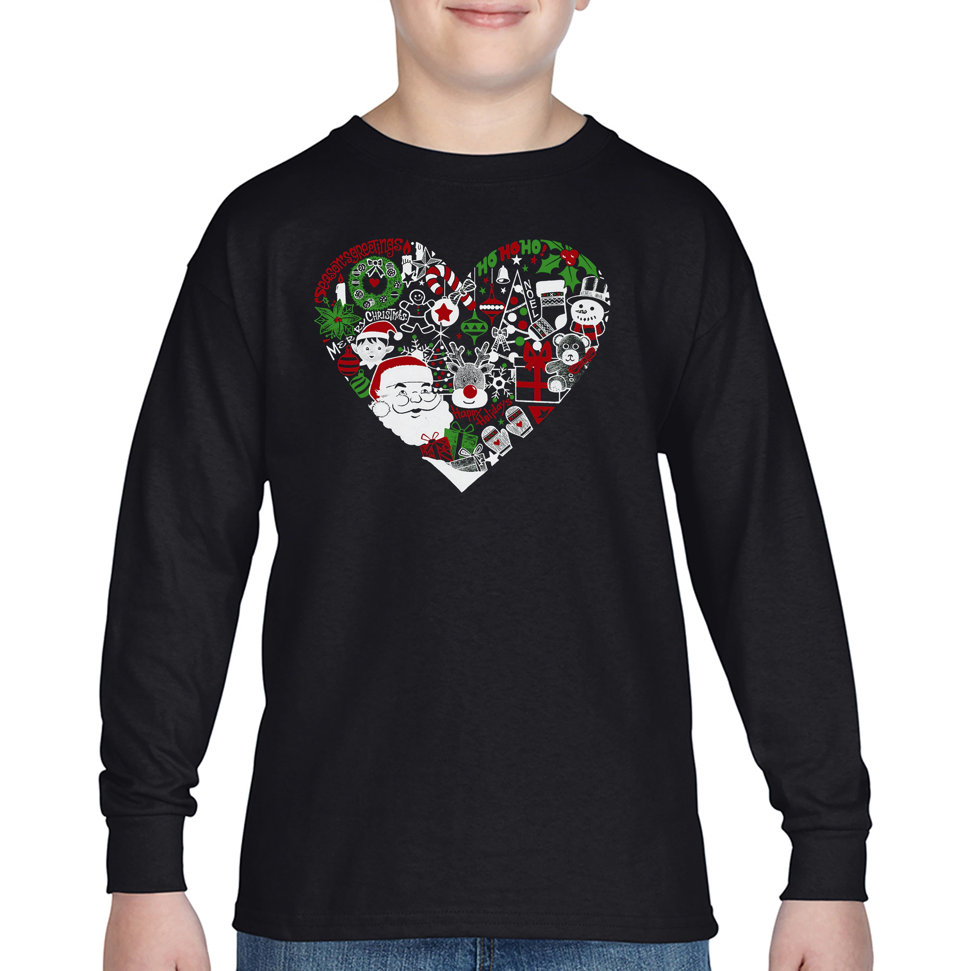 LA Pop Art Boys Long Sleeve T-Shirt - Christmas Themed Heart
