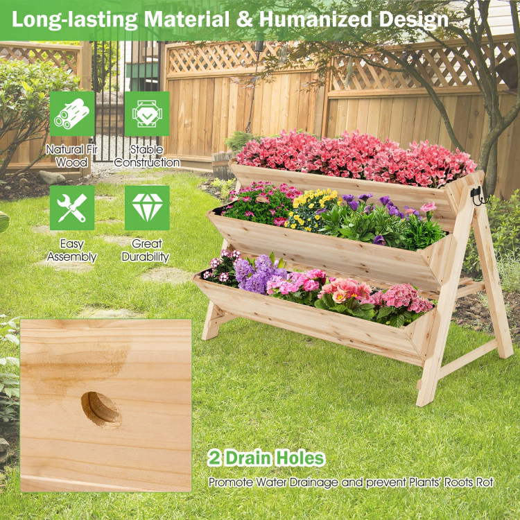 Hivvago 3 Tier Wooden Vertical Raised Garden Bed with Storage Shelf