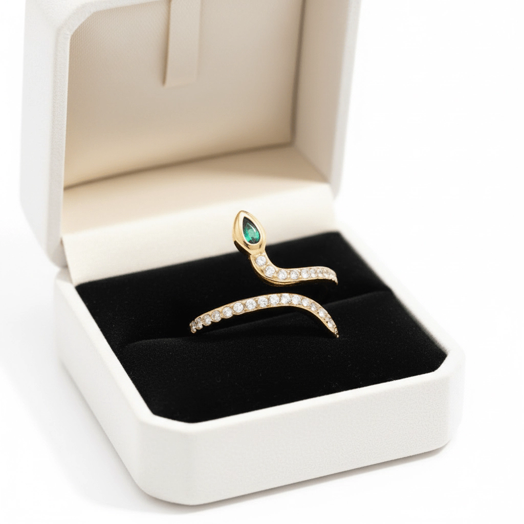 DressAtR Women's Snake 18K Gold Plated Zircon Ring