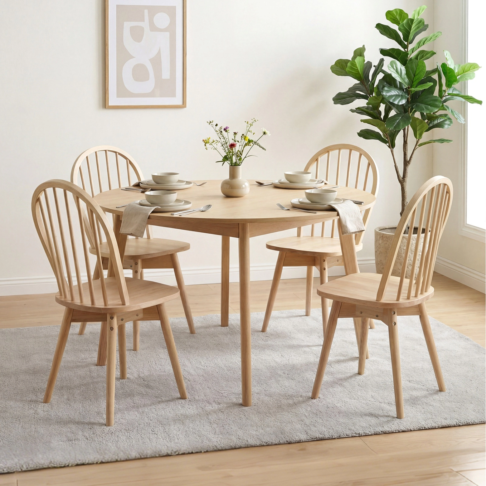 SUGIFT Swivel Windsor Dining Chairs 330-lb Capacity Natural/Walnut Set of 4