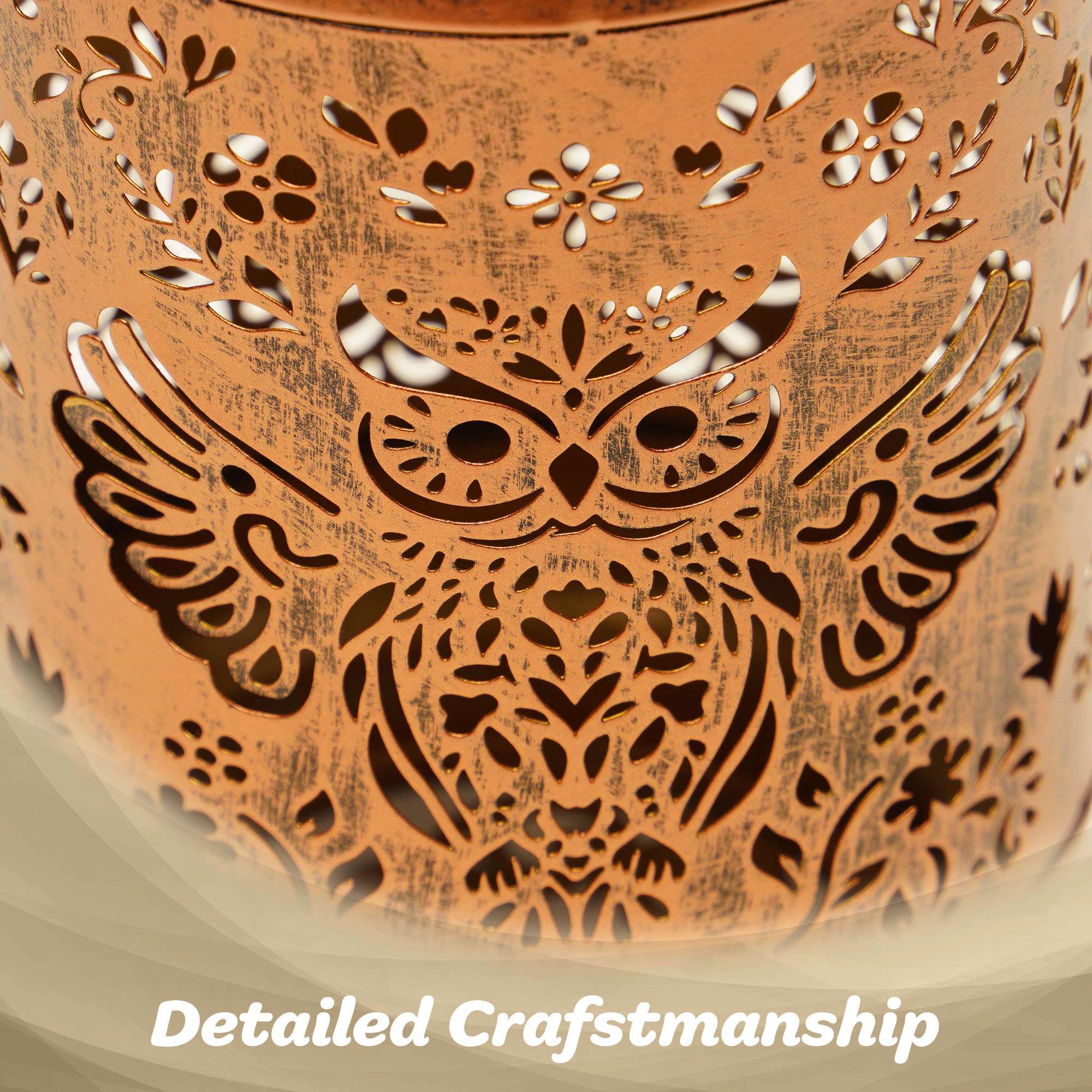 G128 2-Pack Solar Owl Outdoor Lantern, Antique Copper Metal Waterproof Hanging Lantern with Warm White LED, 6.75 in