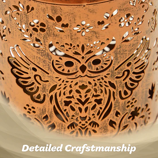 G128 2-Pack Solar Owl Outdoor Lantern, Antique Copper Metal Waterproof Hanging Lantern with Warm White LED, 6.75 in
