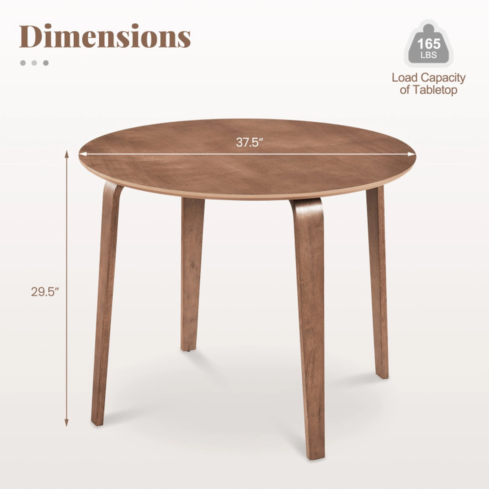 SUGIFT 4-Person Rubber Wood Legs MDF Top Round Small Space Dining Table 37.5-in Dia x 29.5-in H 165-lb Capacity Walnut