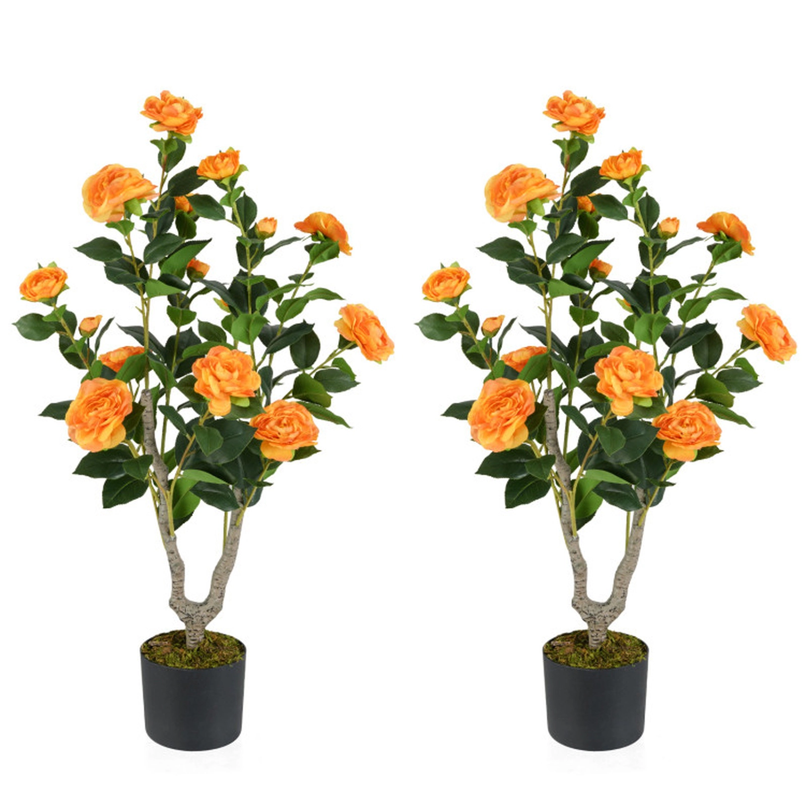 SUGIFT Set of 2 36-in Artificial Camellia Trees with Blooming Flowers and Cement-Filled Pots
