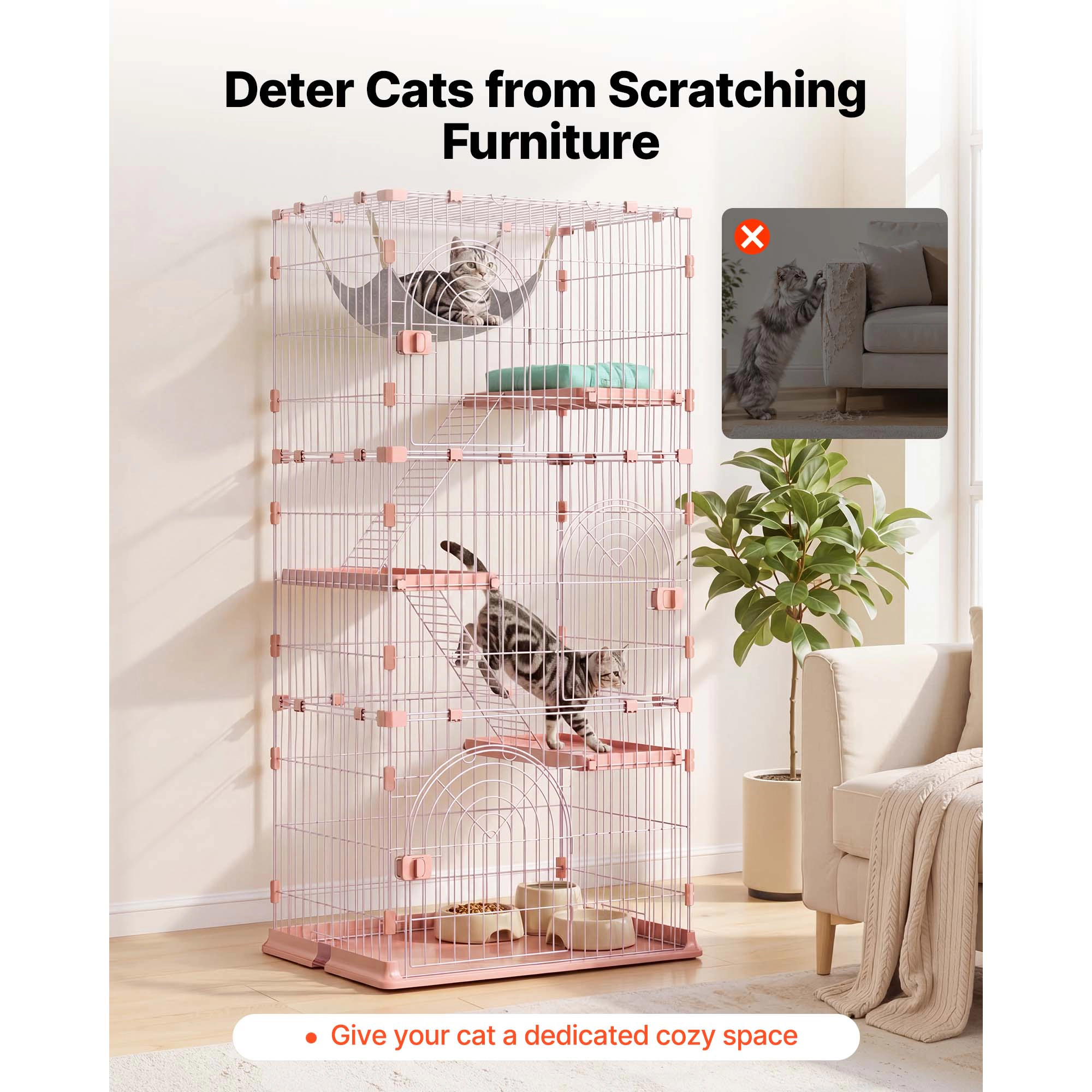 HONGGE Cat Cage Large DIY Cat Playpen Indoor Enclosure Detachable Metal Wire Kennel Crate with Exercise Place for Cats