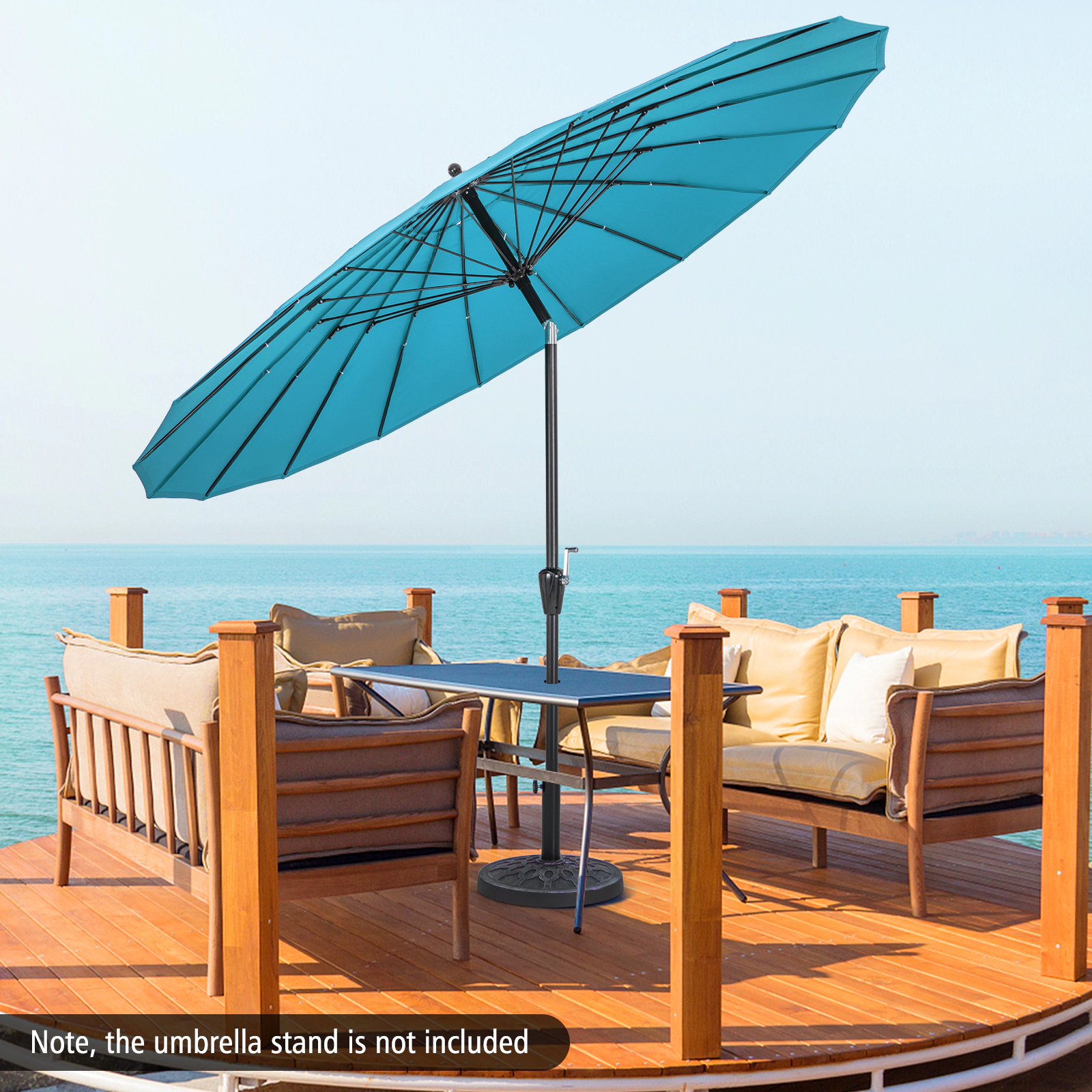 SUGIFT 9-ft Turquoise Round Patio Umbrella, 18 Fiberglass Ribs, Crank Lift, Manual Tilt