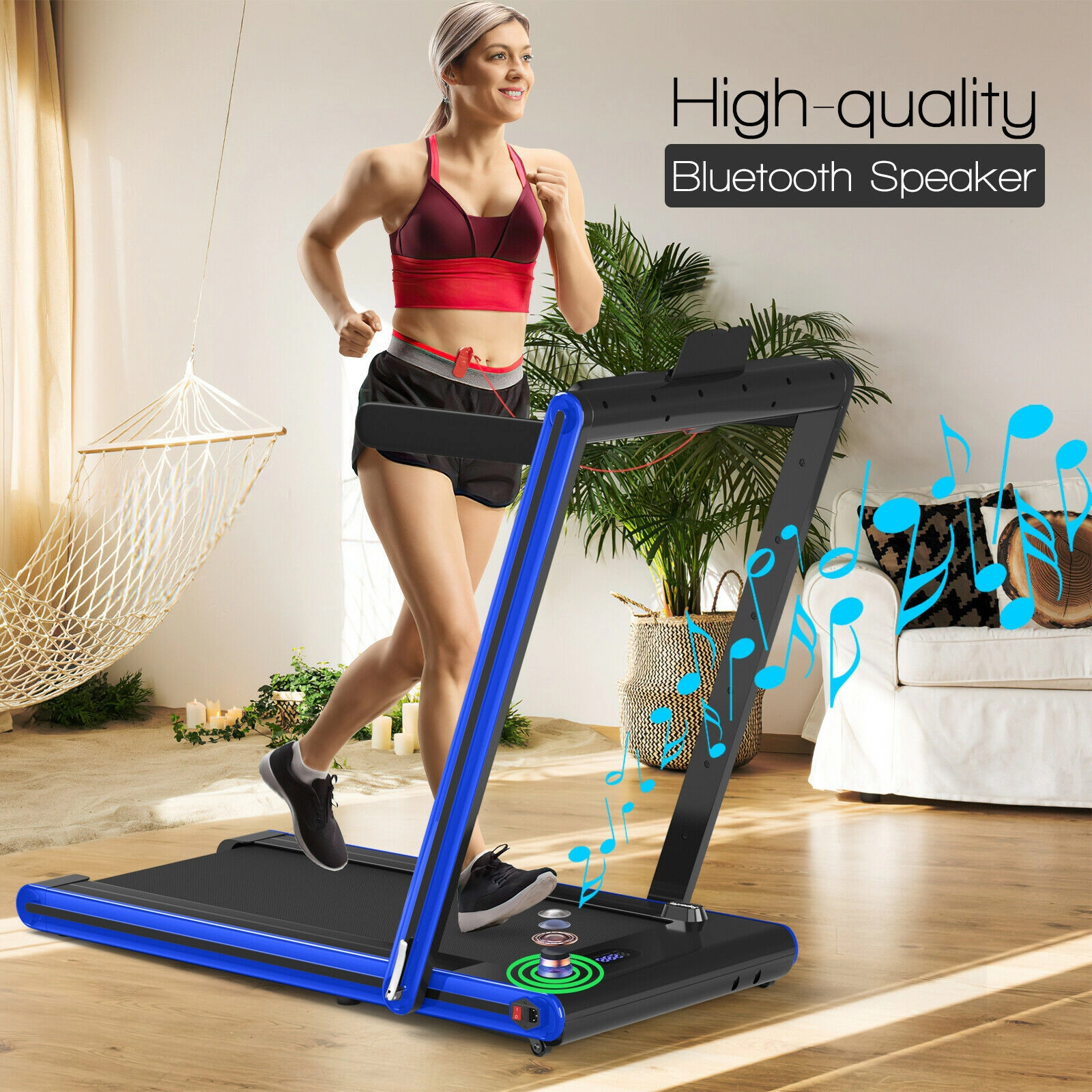 SUGIFT 2-in-1 Folding Treadmill with Dual LED Display 256-lb Capacity 2.25 HP 52-in Frame Navy