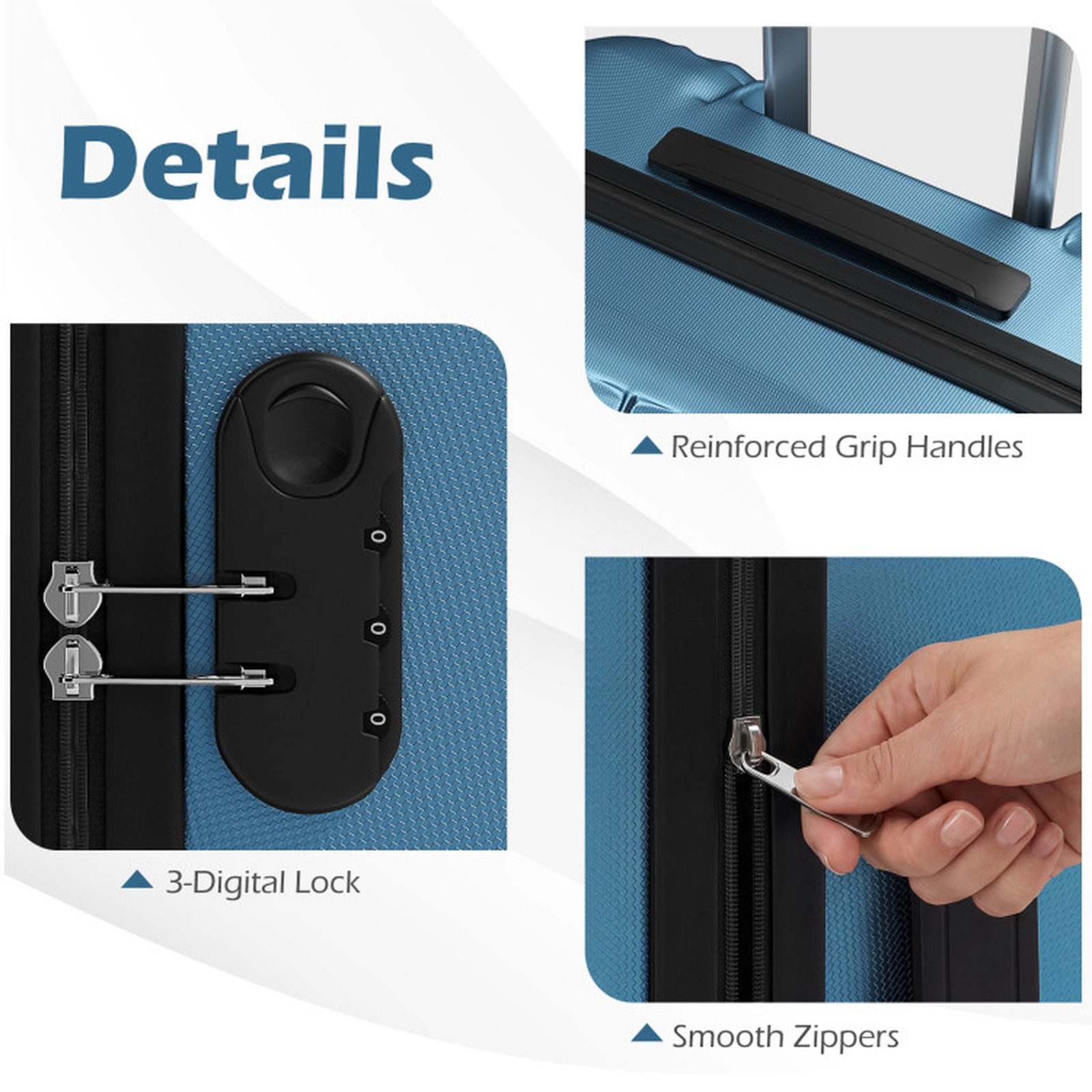SUGIFT Blue 3-Digit Lock 3-Piece Hardside Luggage Set 20-in 24-in 28-in Lightweight ABS Spinner Suitcases