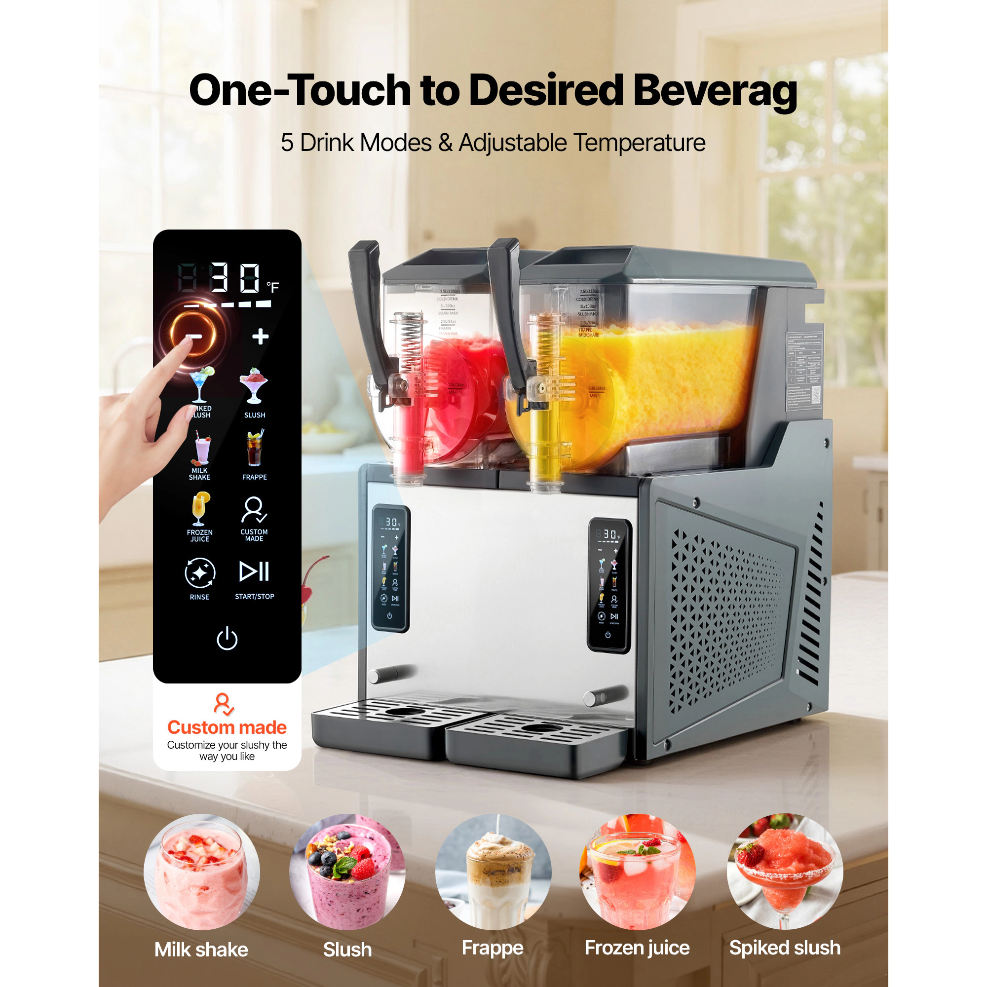 HONGGE Slushie Machine / 2 Tank Slushy Machine for Home No Ice Needed Frozen Drink Maker Margarita Maker with