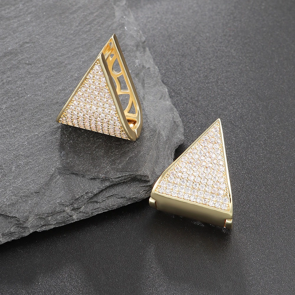 Women Gold Plated Paved Cubic Zirconia Triangle Huggie Earring