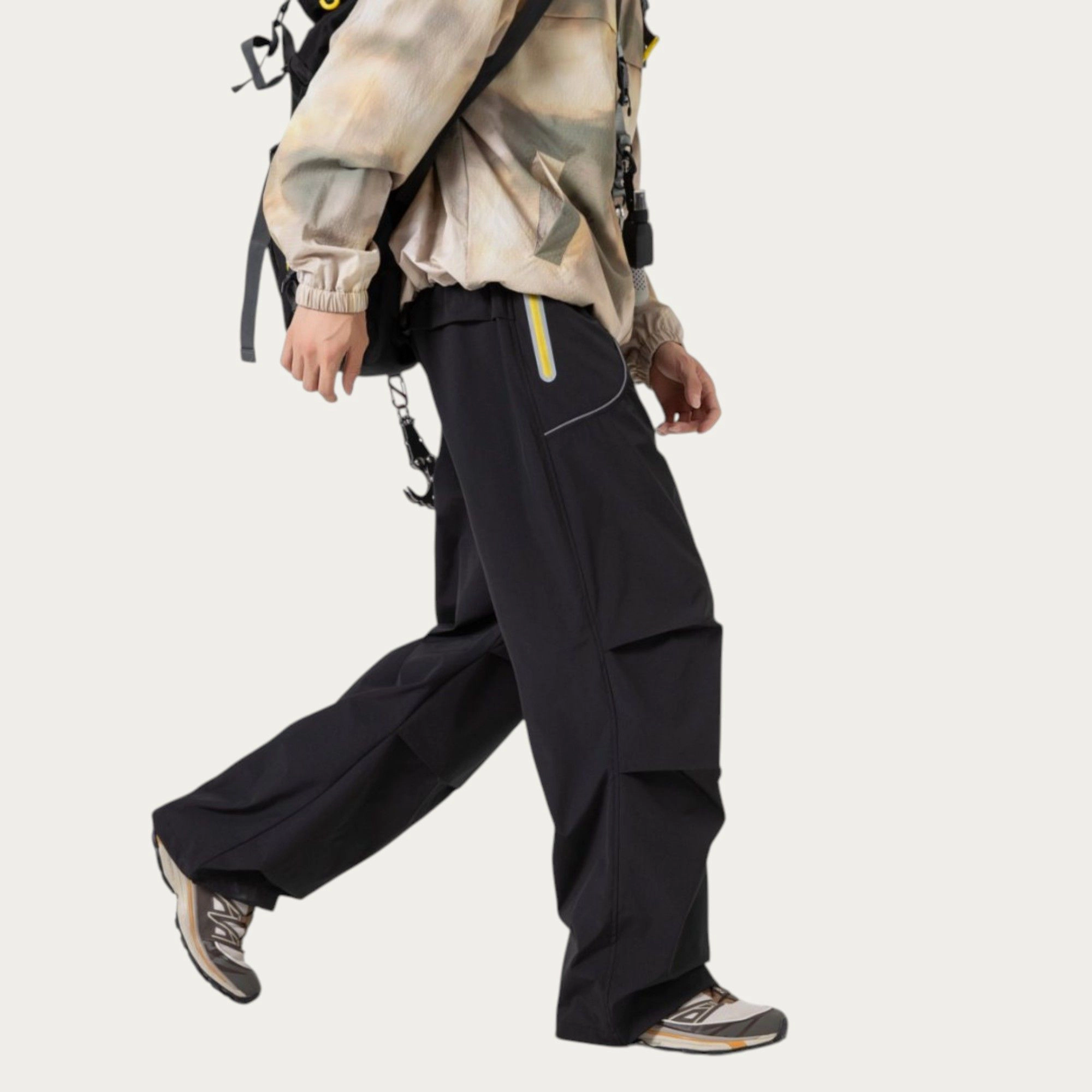 Anna-Kaci Men's Wide-Leg Cargo Pants with Oversized Pockets and Adjustable Drawstring Waist