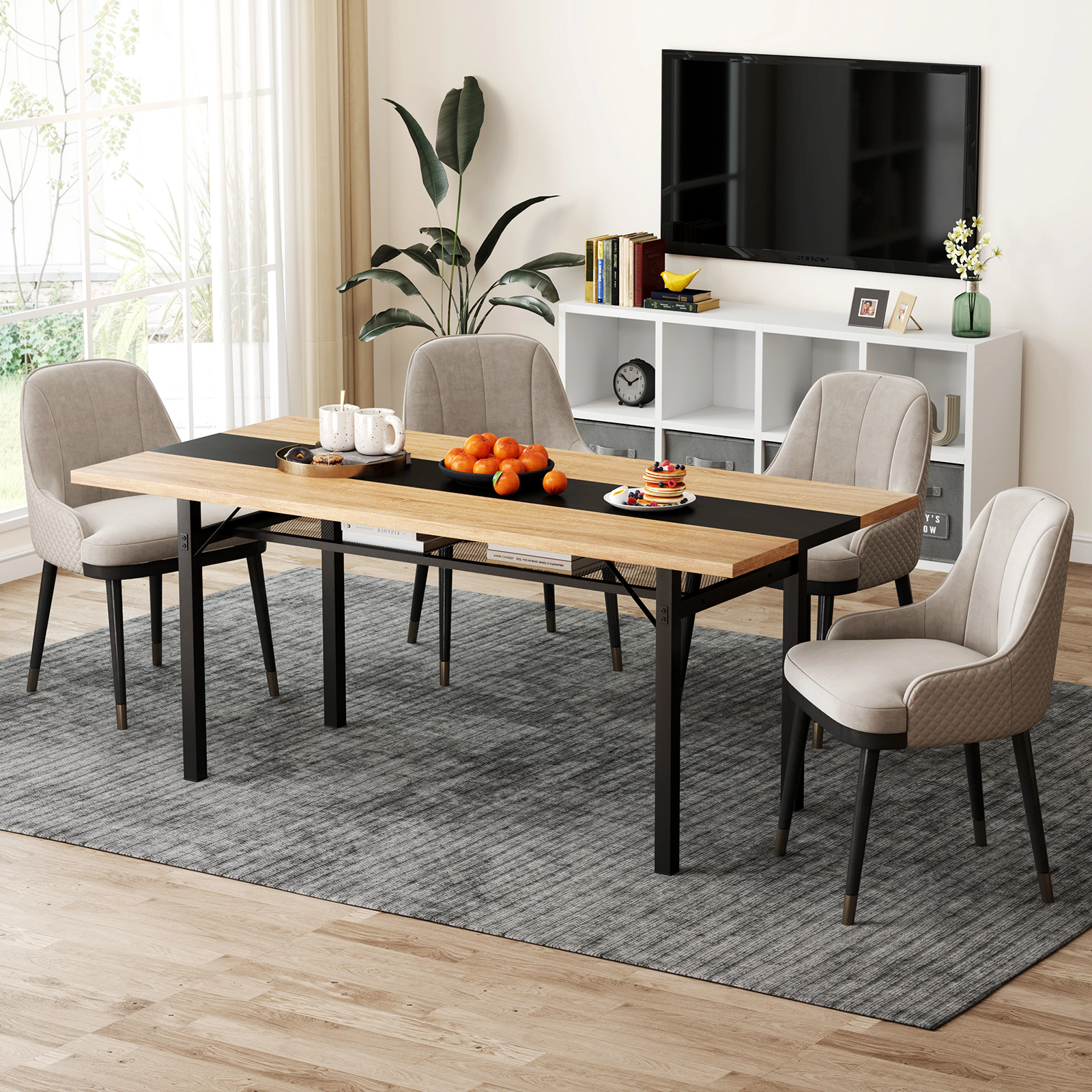LJG 6 Feet Dining Table with Heavy-Duty Metal Frame for 6-8 People