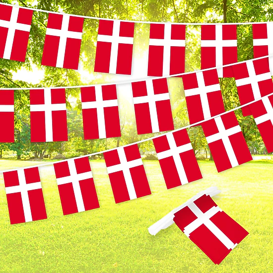 G128 Denmark Bunting Banner - 33 ft String with 38 Danish Flags