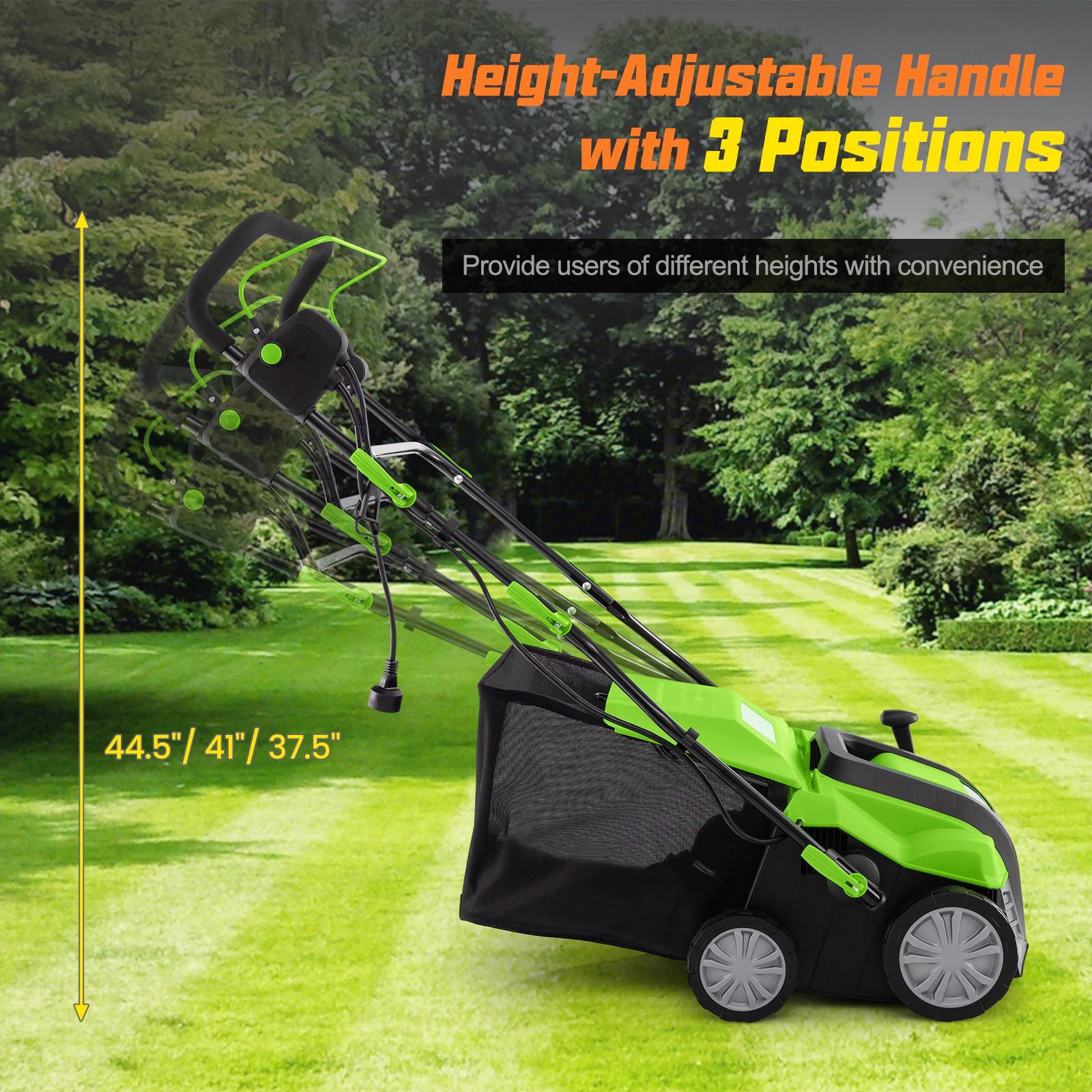 SUGIFT 16 Electric Lawn Dethatcher 15 Amp Scarifier with 14.5 Gallon Bag