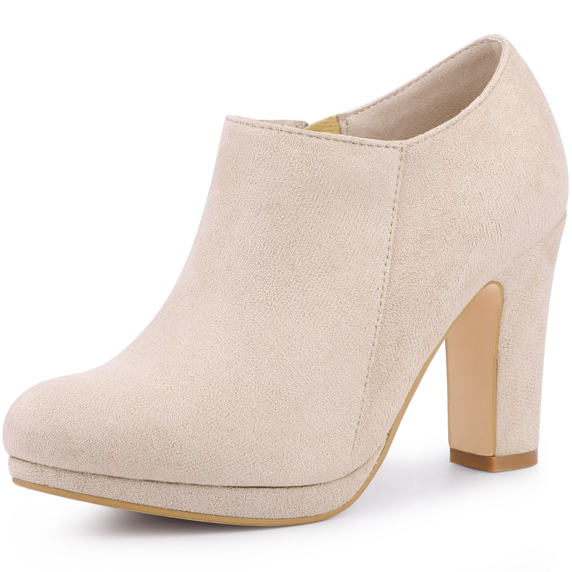 BLISSFUL STEP Women's Round Toe Platform Block Heel Ankle Booties