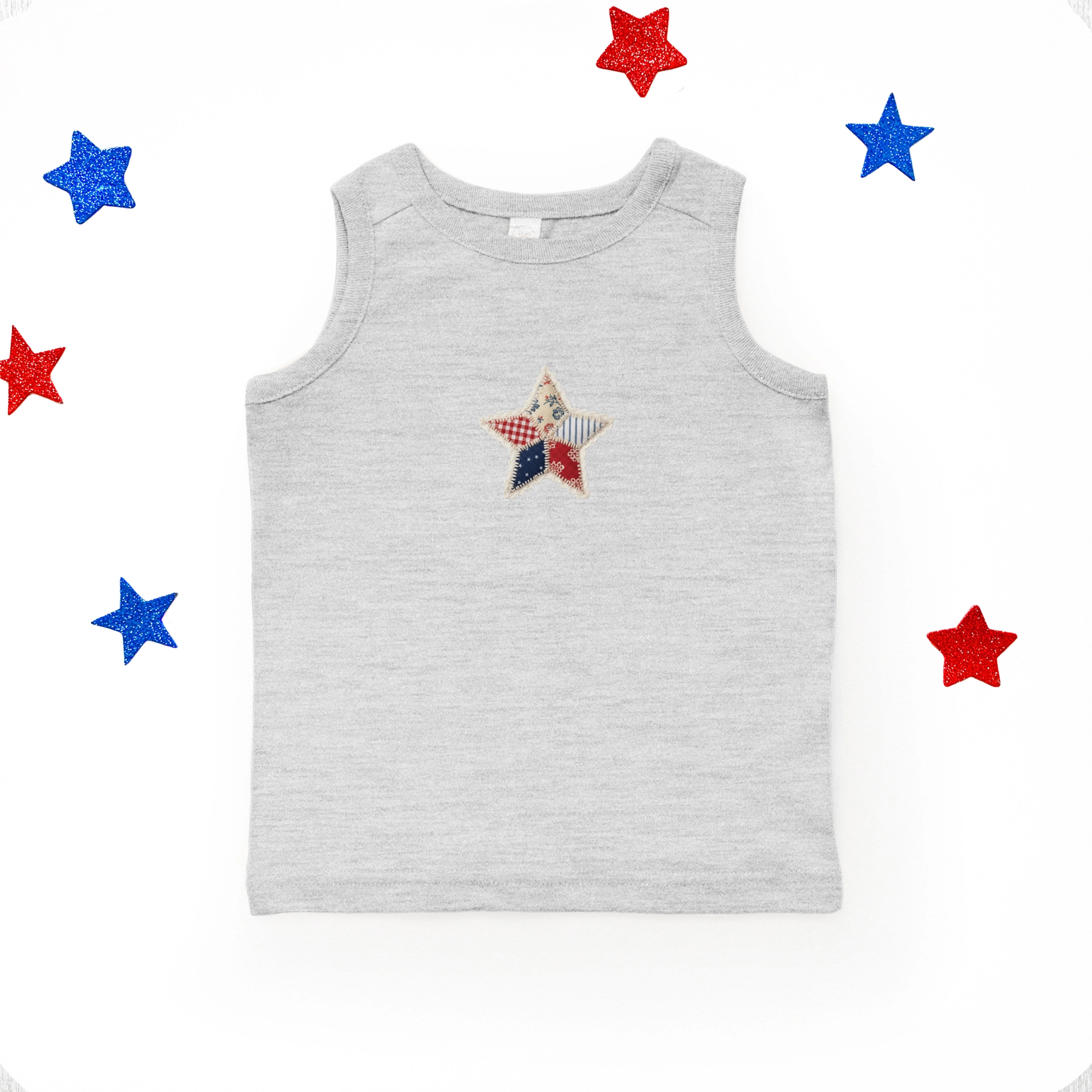 The Juniper Shop - Patriotic Star Faux Patchwork Print Toddler Graphic Tank
