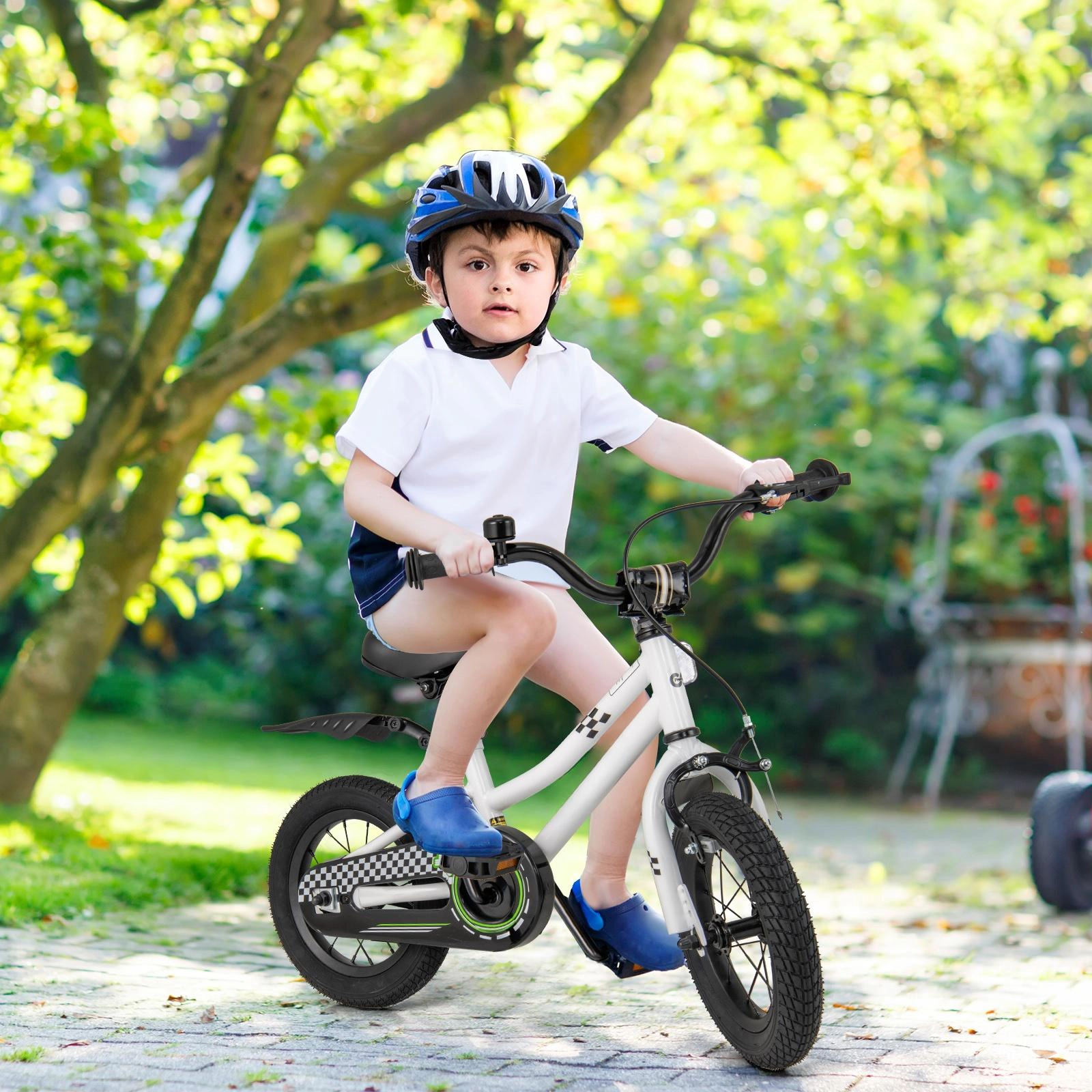 SUGIFT White Removable Training Wheels Mudguard Bell and Chain Guard Kids 12 Inch Bike