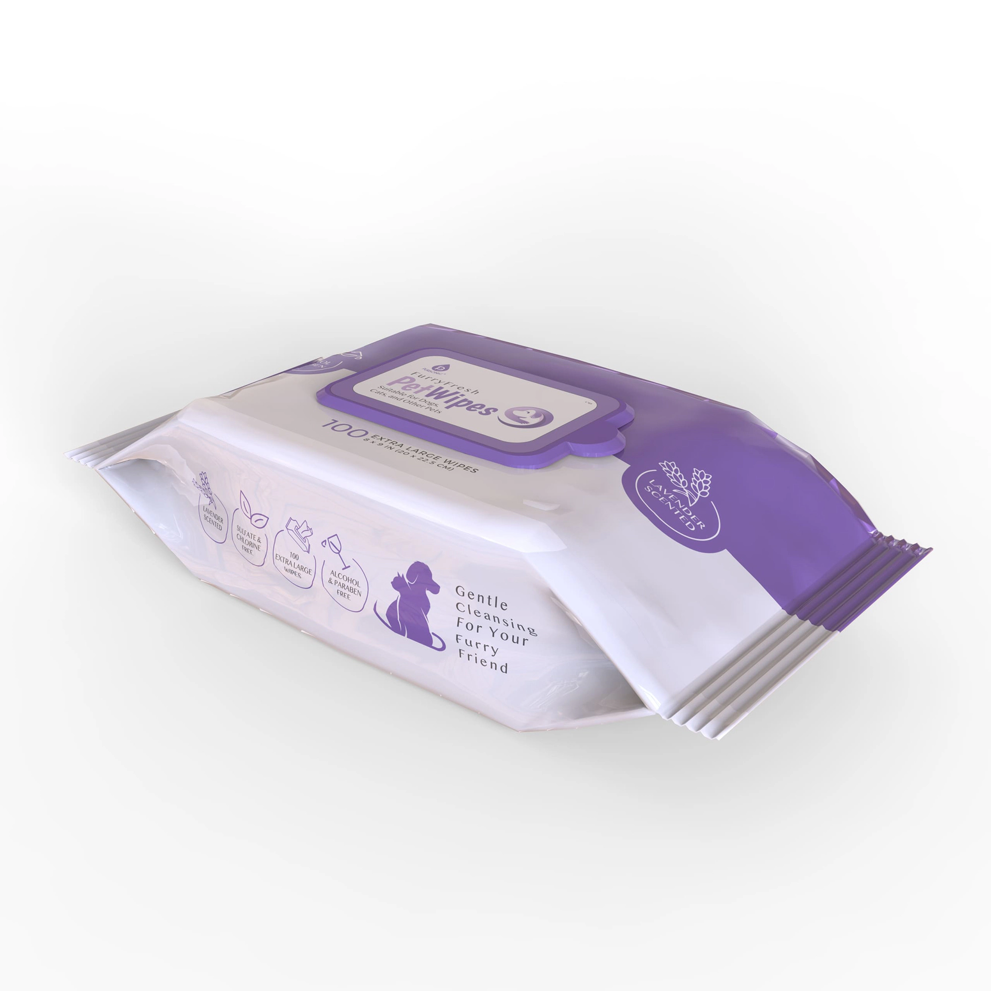 Pursonic Pet Care Freshening Wipes with Lavender Scent, Extra Large Gentle Cleansing Pet Wipes (100 Count)