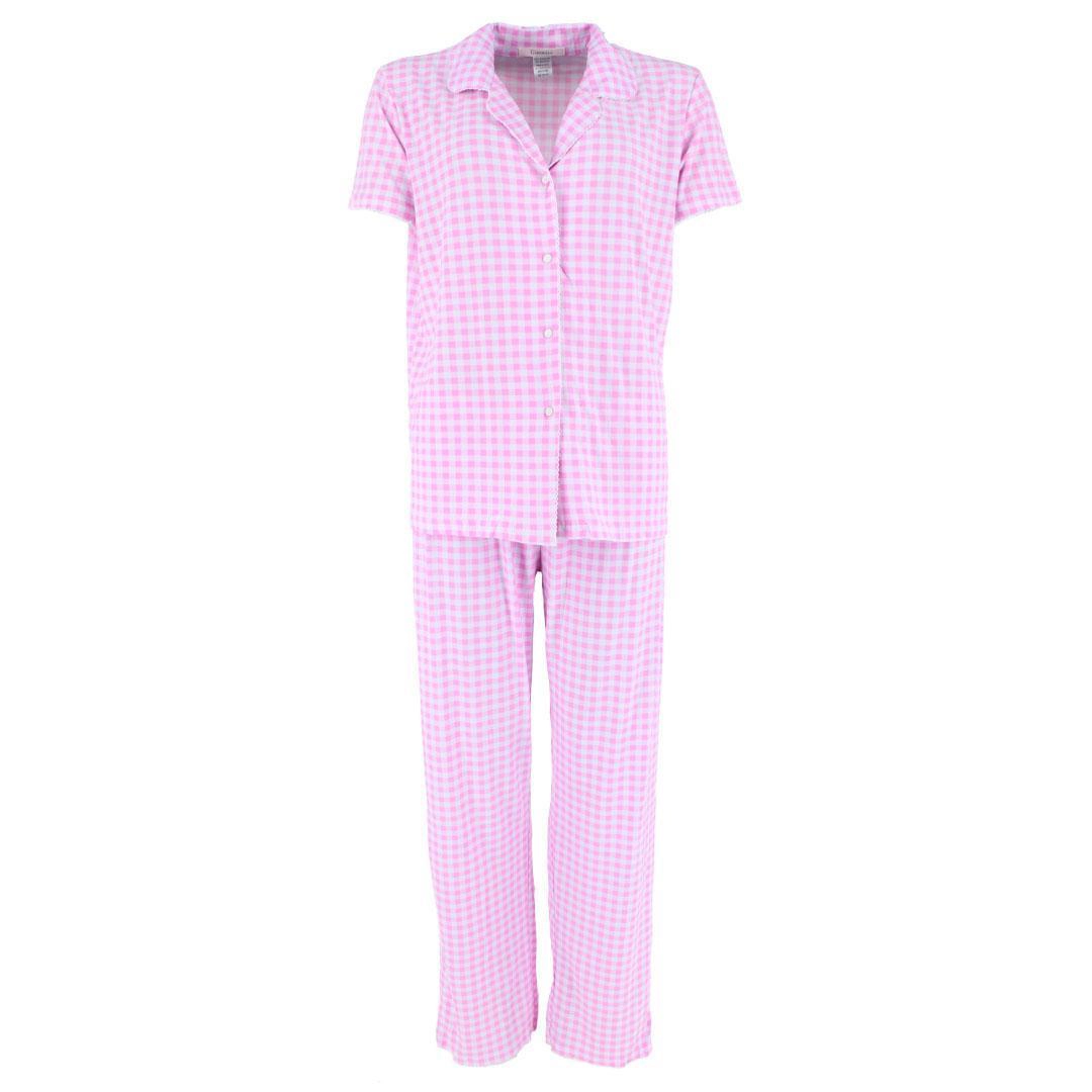 CTM Women's Gingham Notched Collar Pajama Set