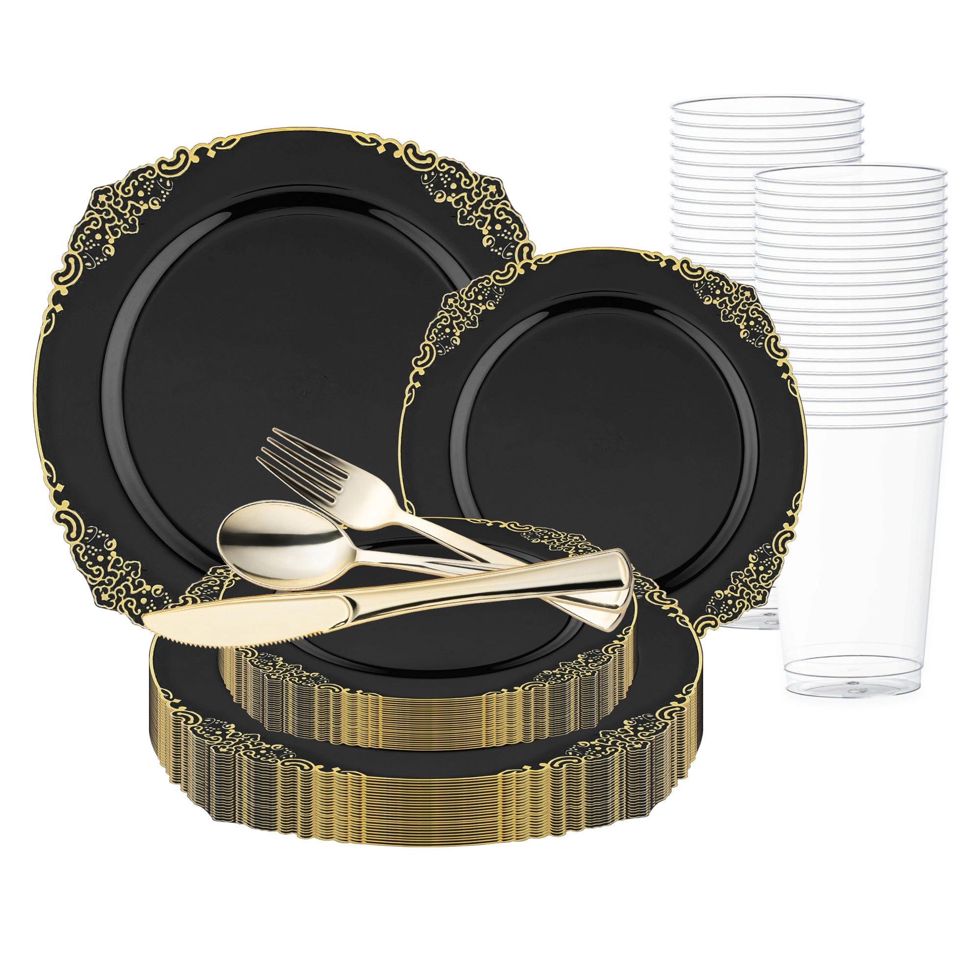 Smarty Had A Party with Gold Fancy Round Disposable Plastic Wedding Value Set