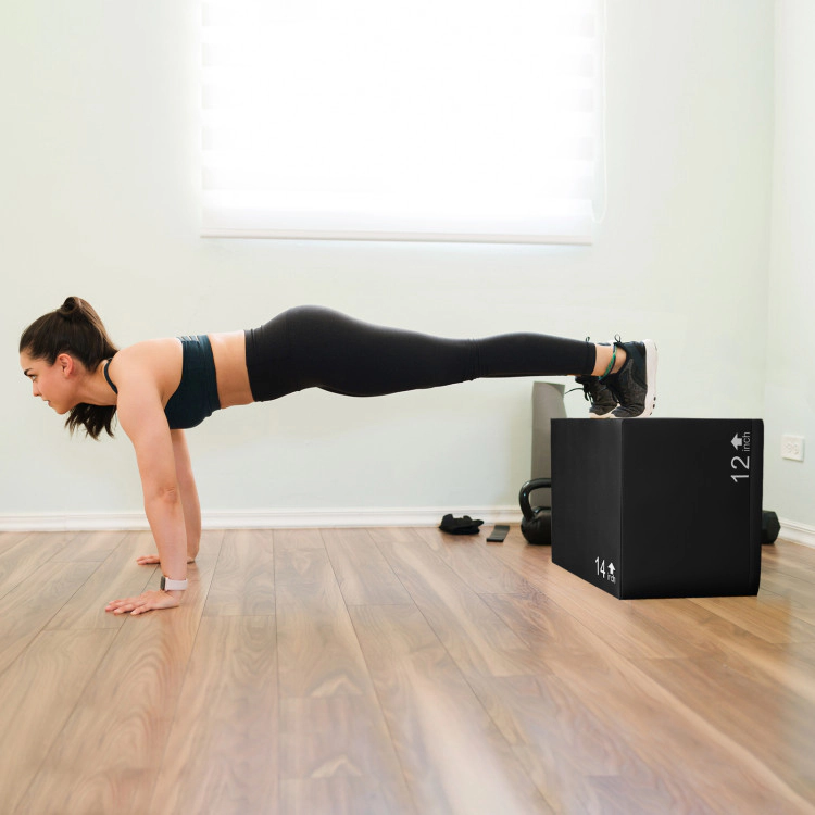 SUGIFT 3-in-1 Black Foam Plyometric Jump Box with PU Cover 16-in W 14-in D 12-in H 440-lb Platform Capacity