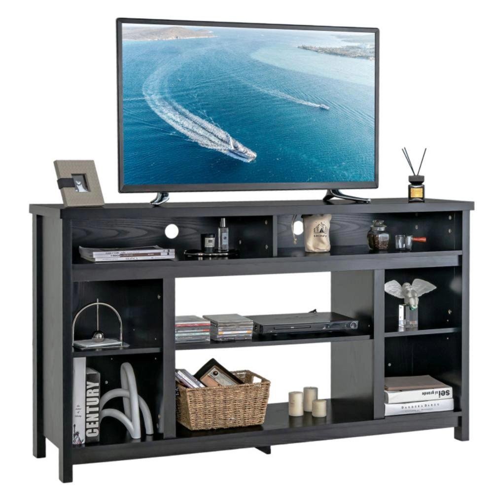Hivvago 58 Inch Tv Stand Entertainment Console Center With Adjustable Open Shelves-Black
