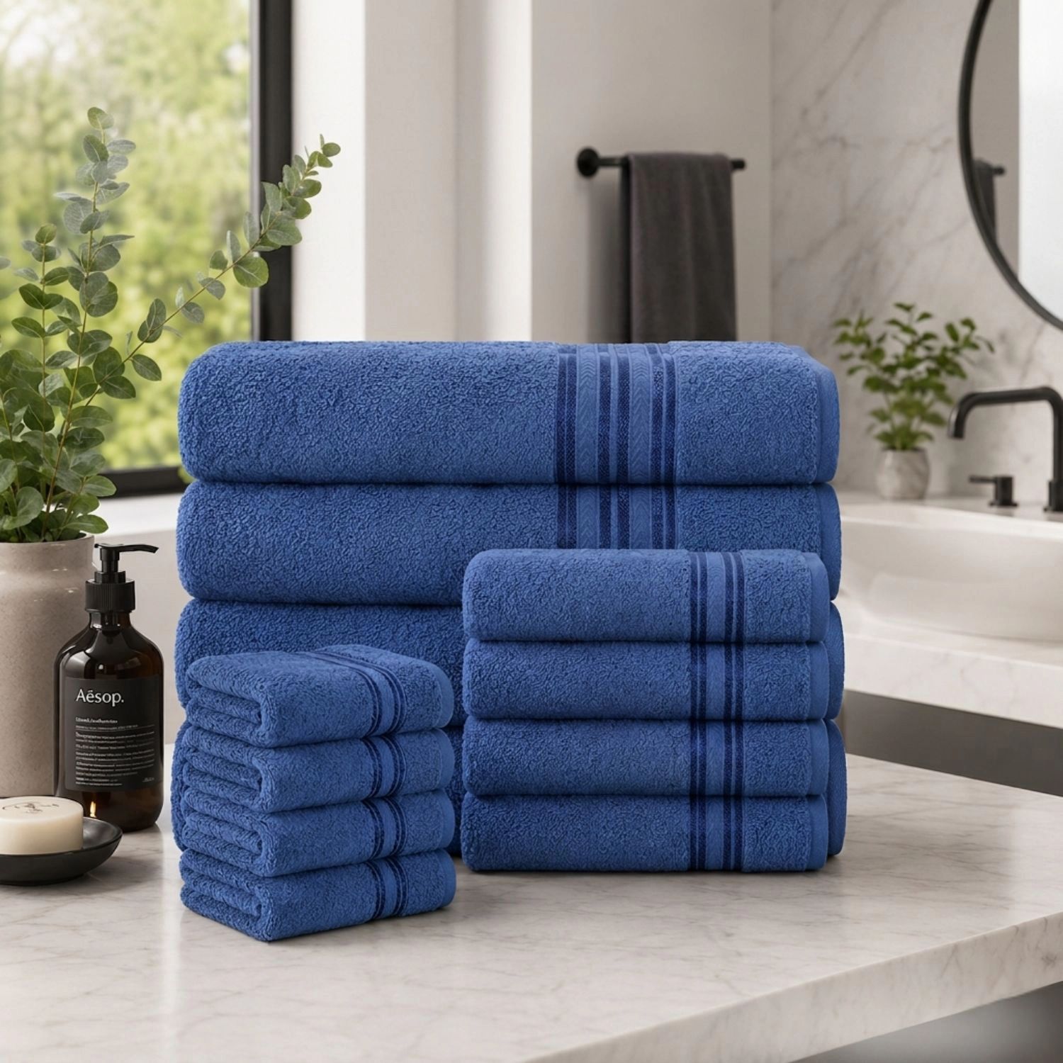 Plazatex 100% Premium Cotton Textured Border Ultra Soft Absorbent 12 Piece Bathroom Towel Set