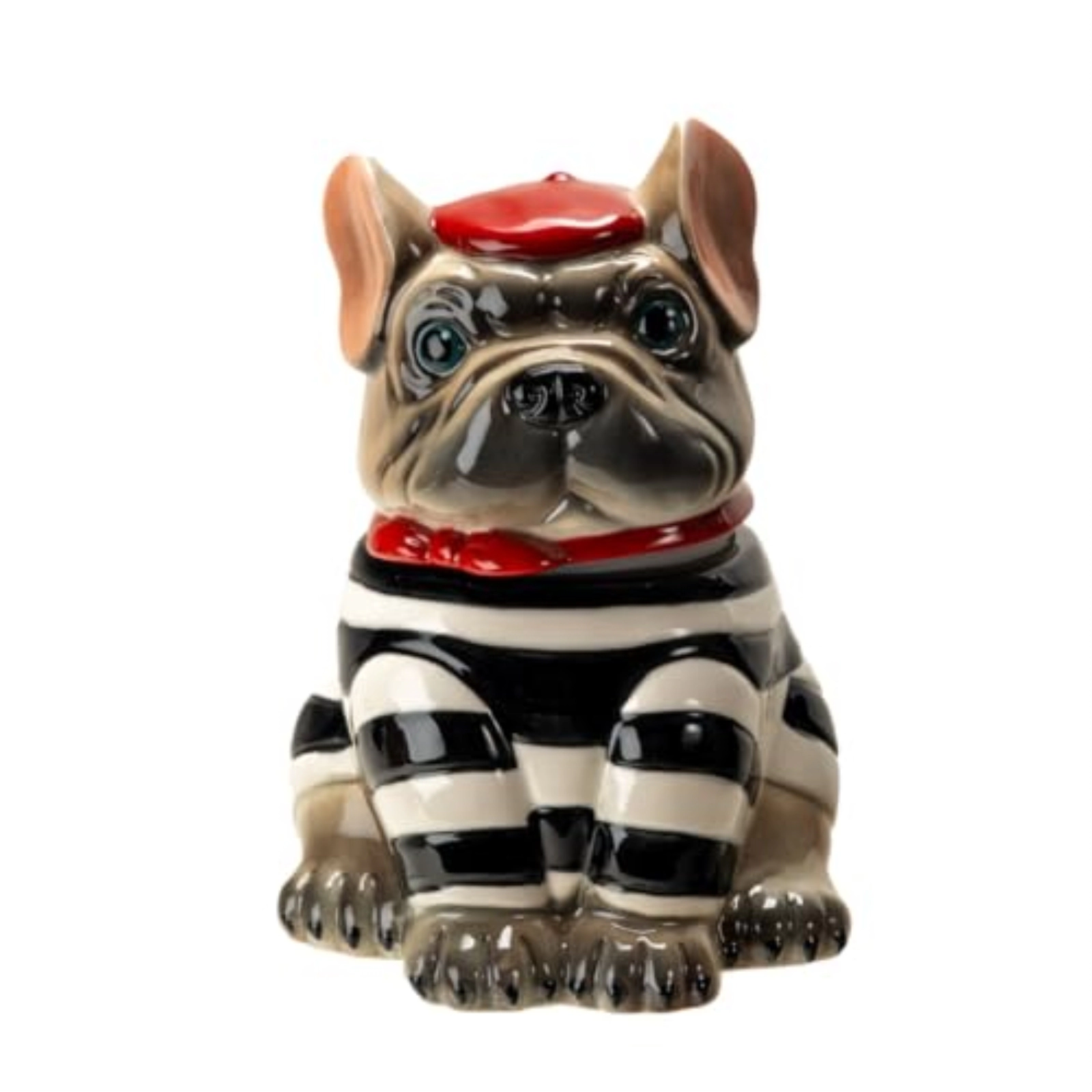 Pacific Giftware Le French Bulldog Cookie Jar, Ceramic, Black and White Striped Shirt, Kitchen Decor, Storage Accessory