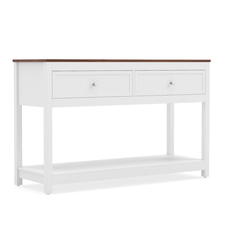 Hivvago Farmhouse Console Table With 2 Drawers & Open Storage Shelf
